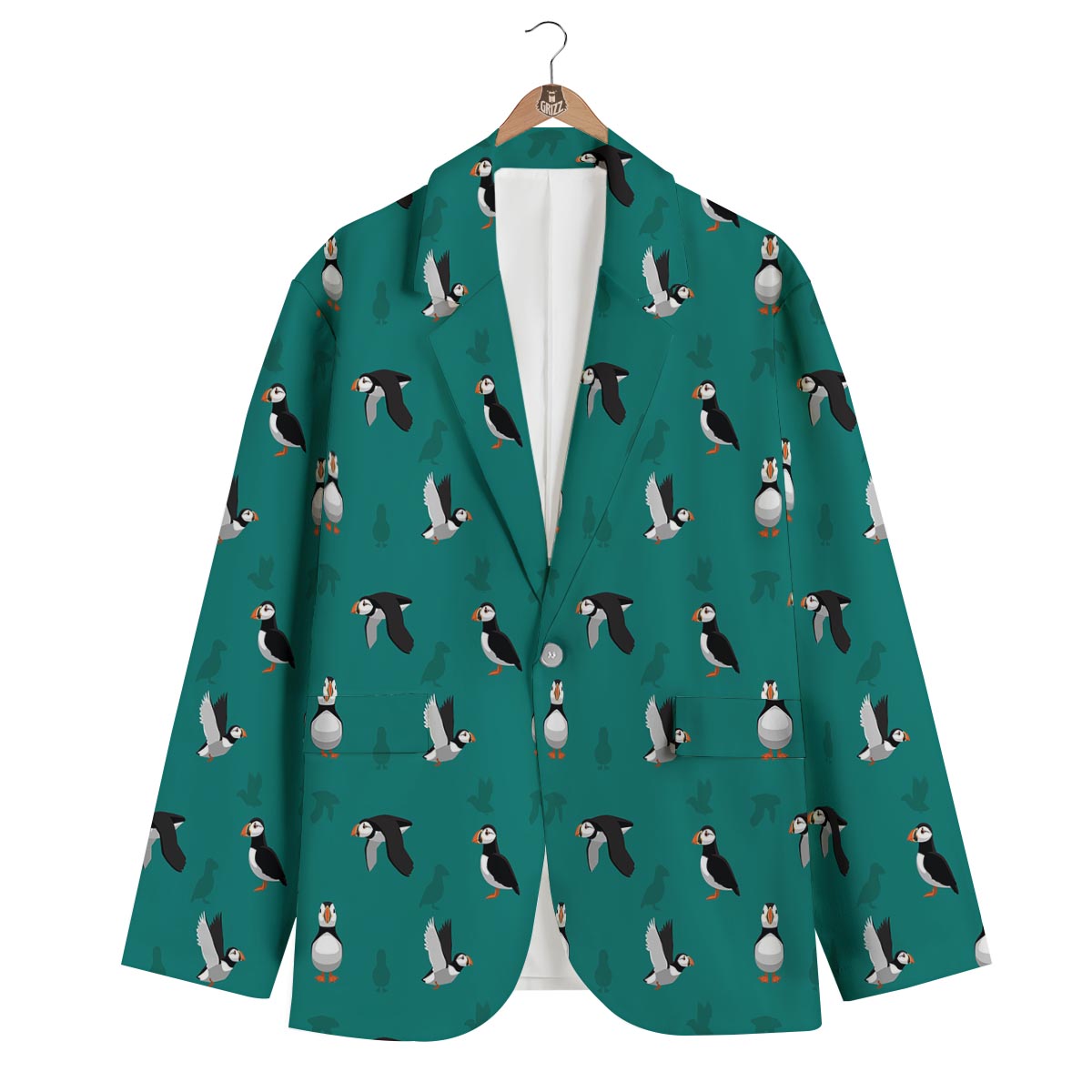 Puffin Pattern Print Men's Blazer-grizzshop