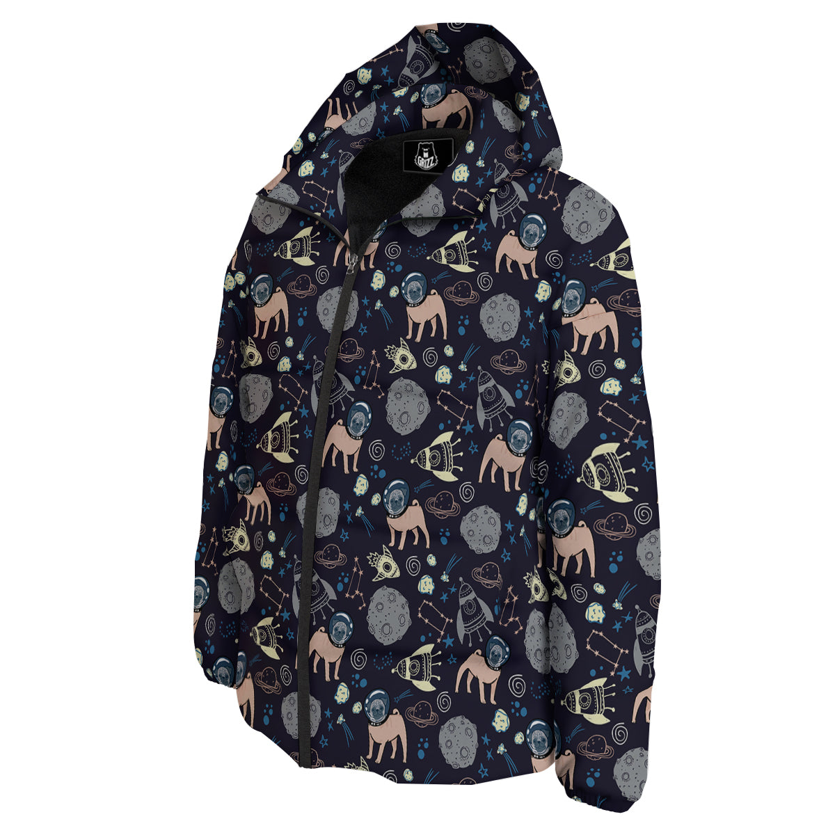 Pug And Astronaut In The Space Print Pattern Down Jacket-grizzshop