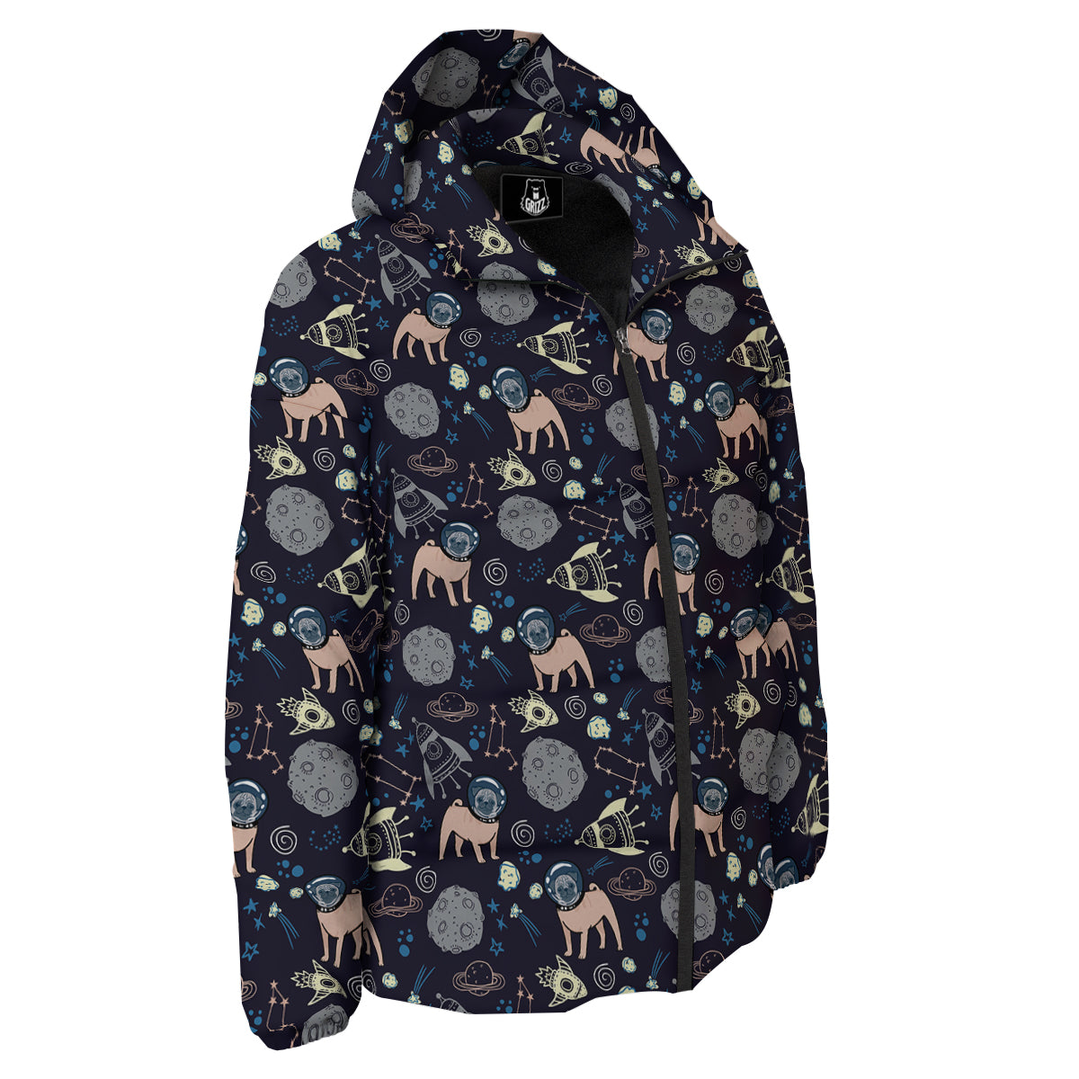 Pug And Astronaut In The Space Print Pattern Down Jacket-grizzshop
