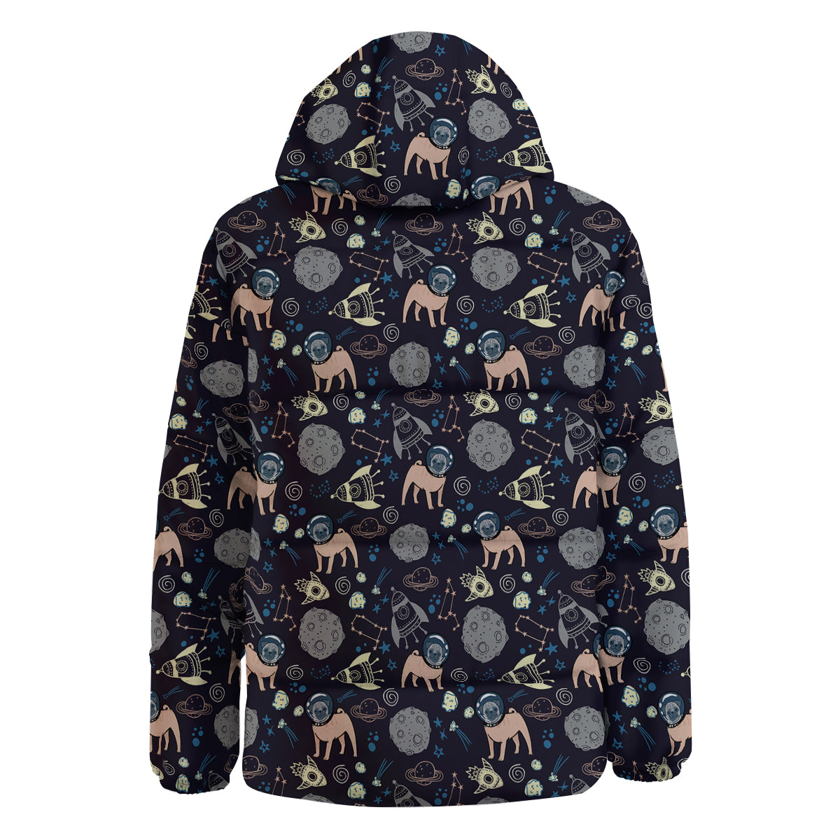 Pug And Astronaut In The Space Print Pattern Down Jacket-grizzshop