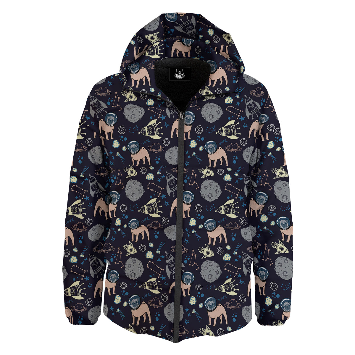 Pug And Astronaut In The Space Print Pattern Down Jacket-grizzshop