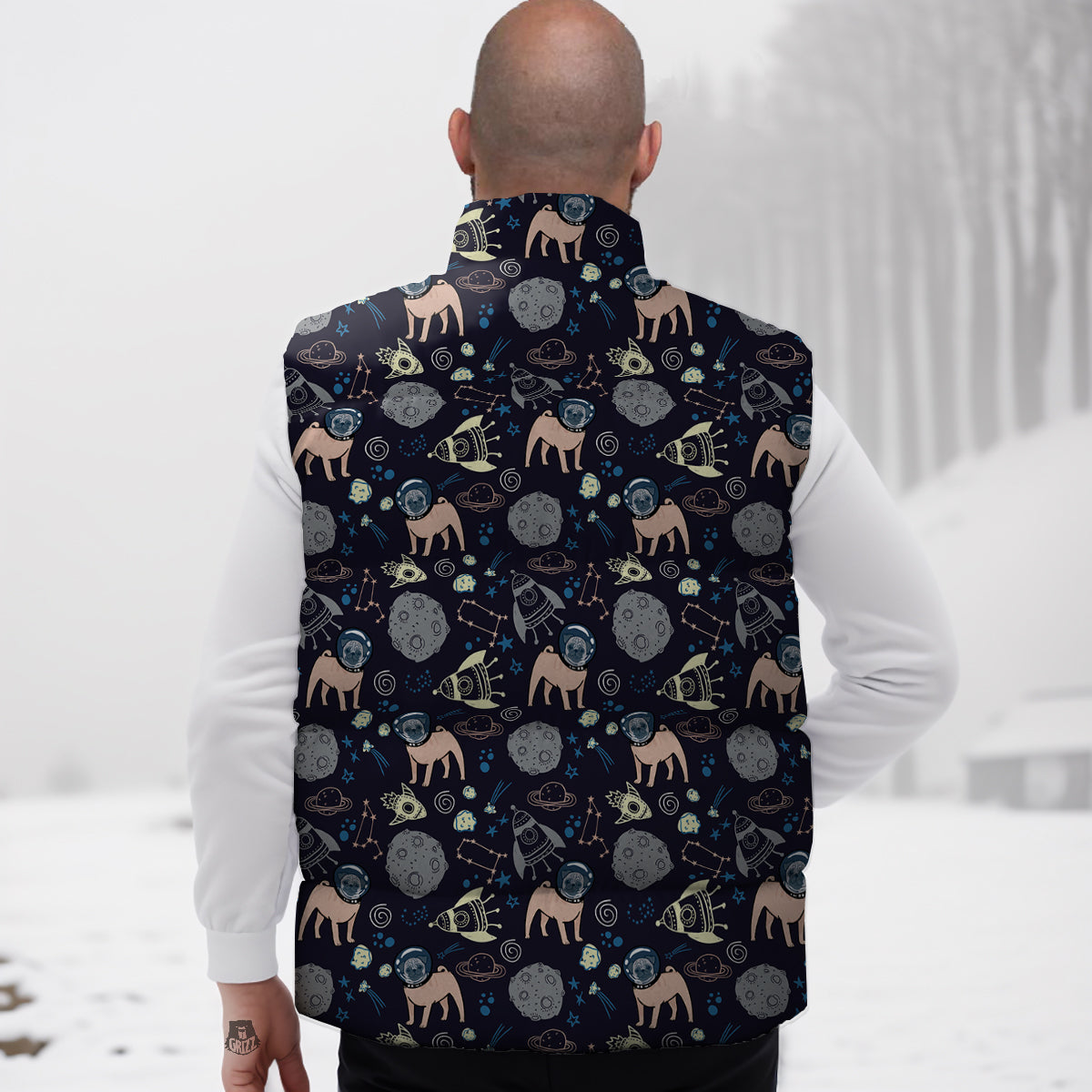 Pug And Astronaut In The Space Print Pattern Down Vest