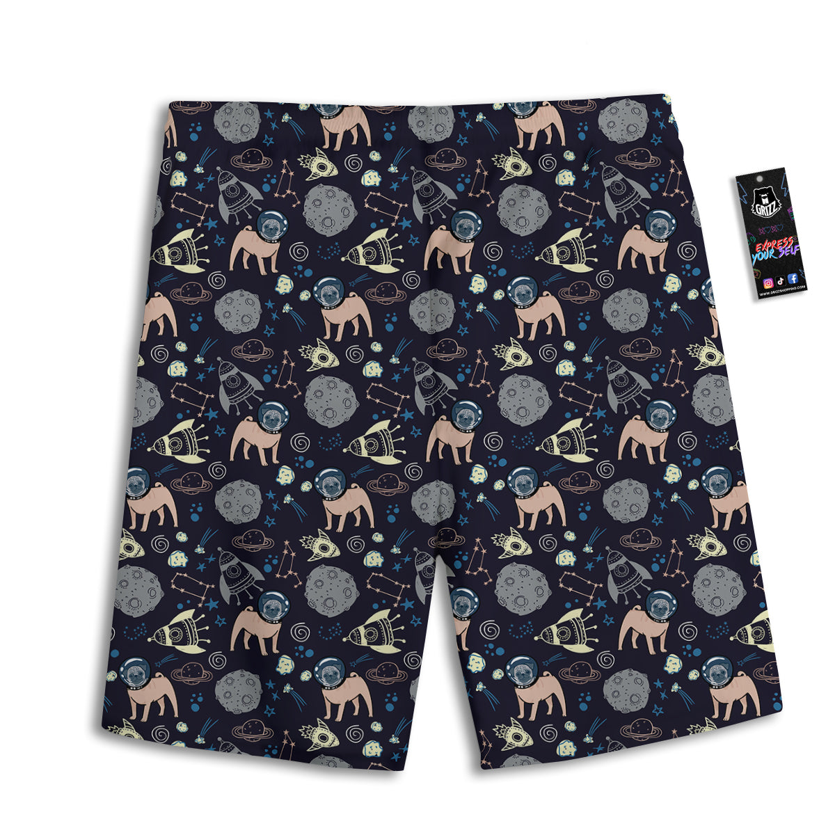 Pug And Astronaut In The Space Print Pattern Men's Athletic Shorts