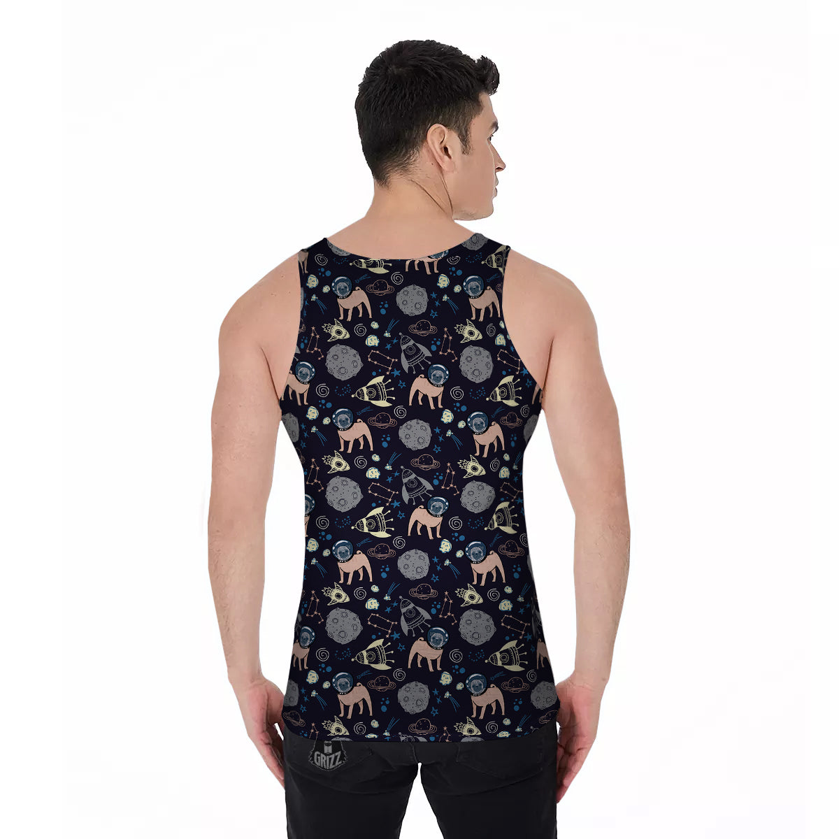 Pug And Astronaut In The Space Print Pattern Men's Tank Top-grizzshop