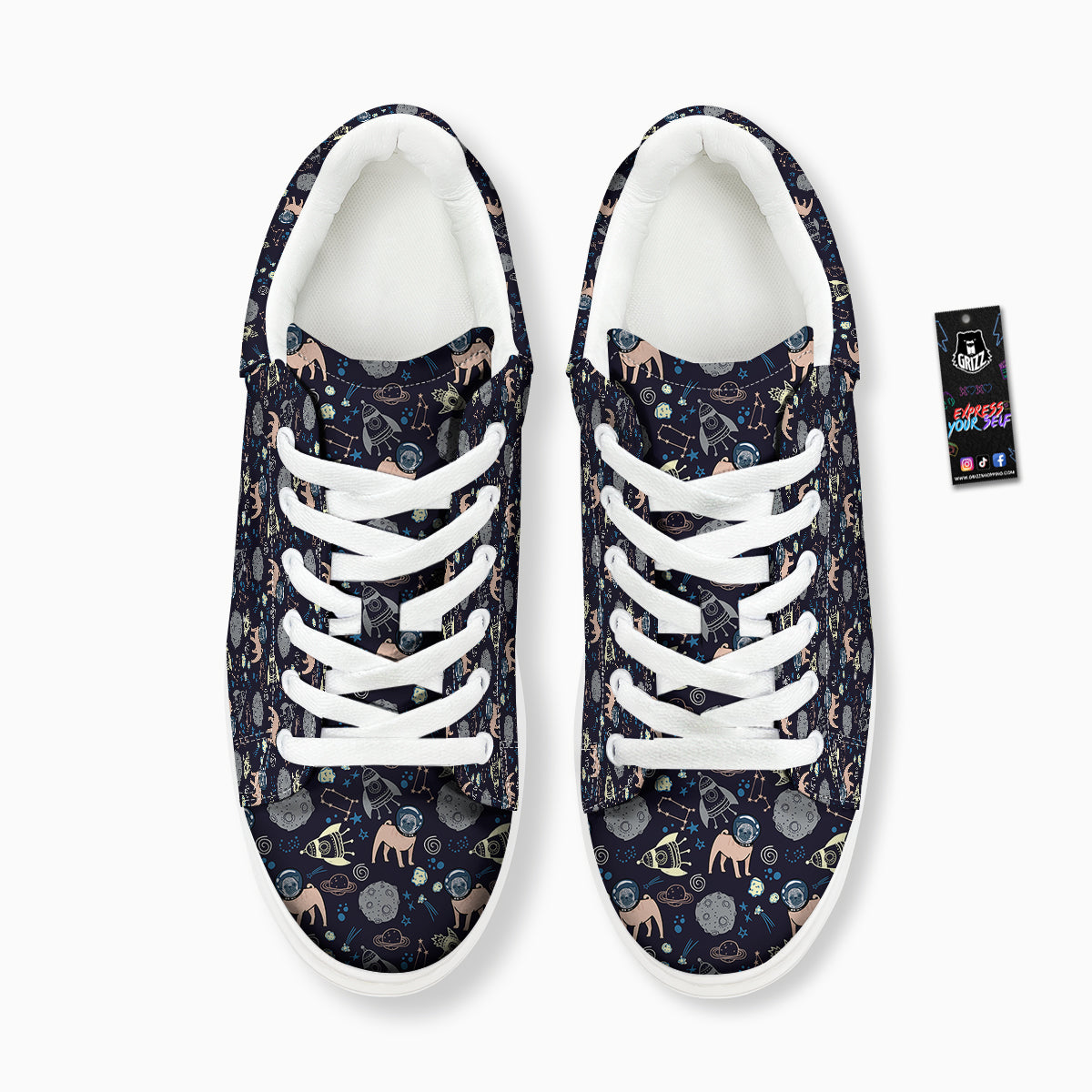 Pug And Astronaut In The Space Print Pattern Platform Shoes-grizzshop