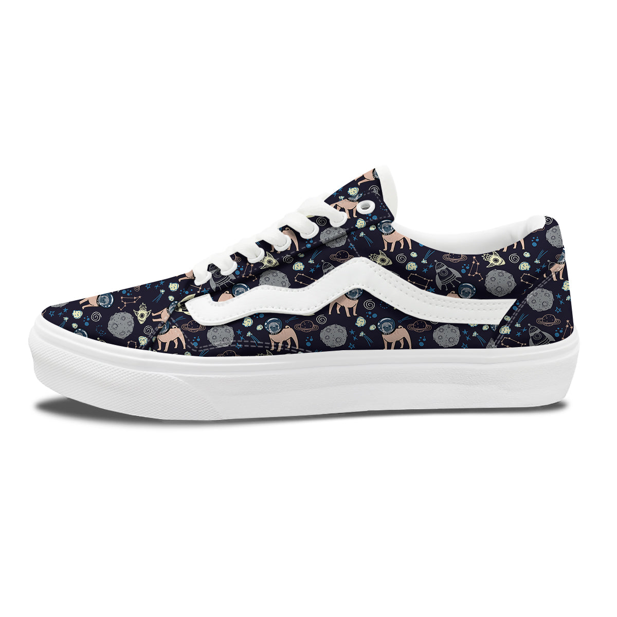 Pug And Astronaut In The Space Print Pattern Skate Shoes-grizzshop