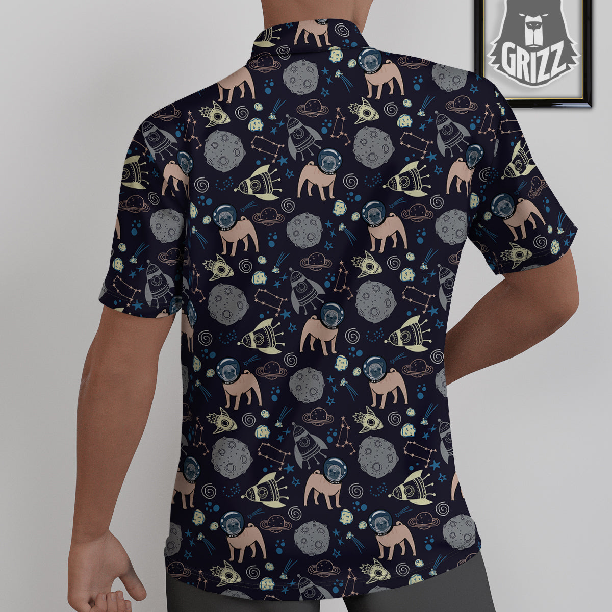 Pug And Astronaut In The Space Print Pattern Untucked Shirts-grizzshop
