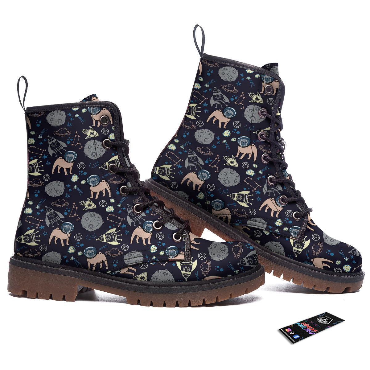 Pug And Astronaut In The Space Print Pattern Work Boots-grizzshop