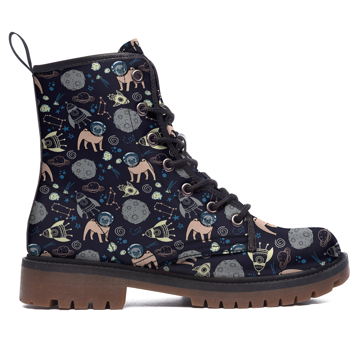 Pug And Astronaut In The Space Print Pattern Work Boots-grizzshop