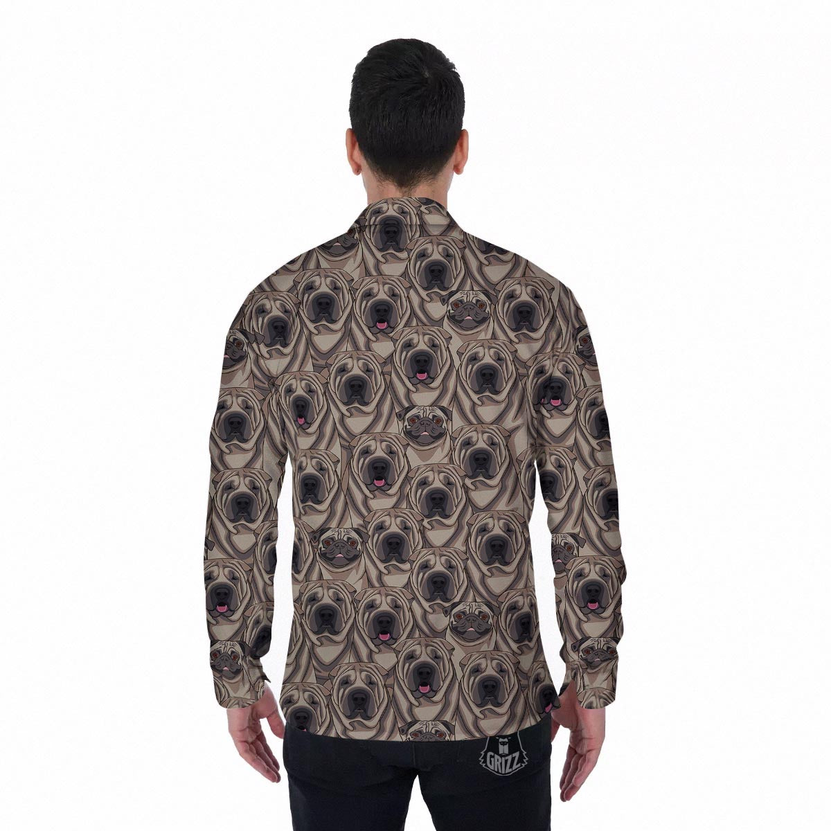 Pug And Shar Pei Print Pattern Men's Long Sleeve Shirts-grizzshop