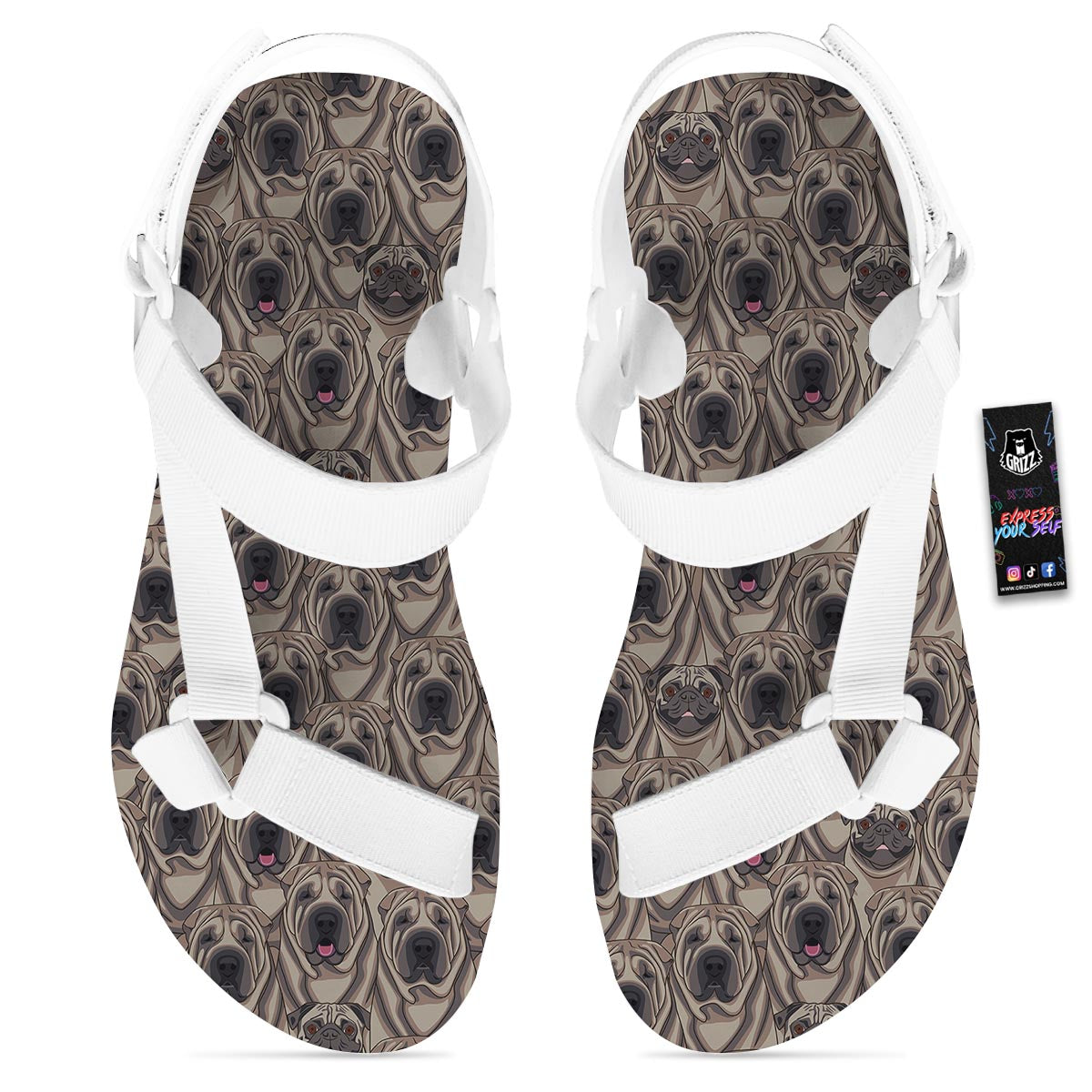 Pug And Shar Pei Print Pattern White Open Toe Sandals-grizzshop