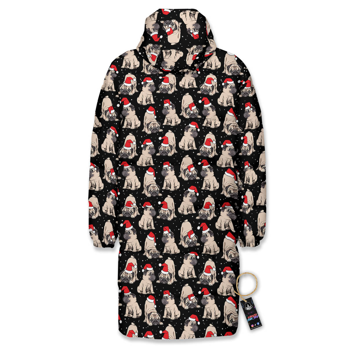 Pug Christmas Santa Print Pattern Long Down Jacket-grizzshop