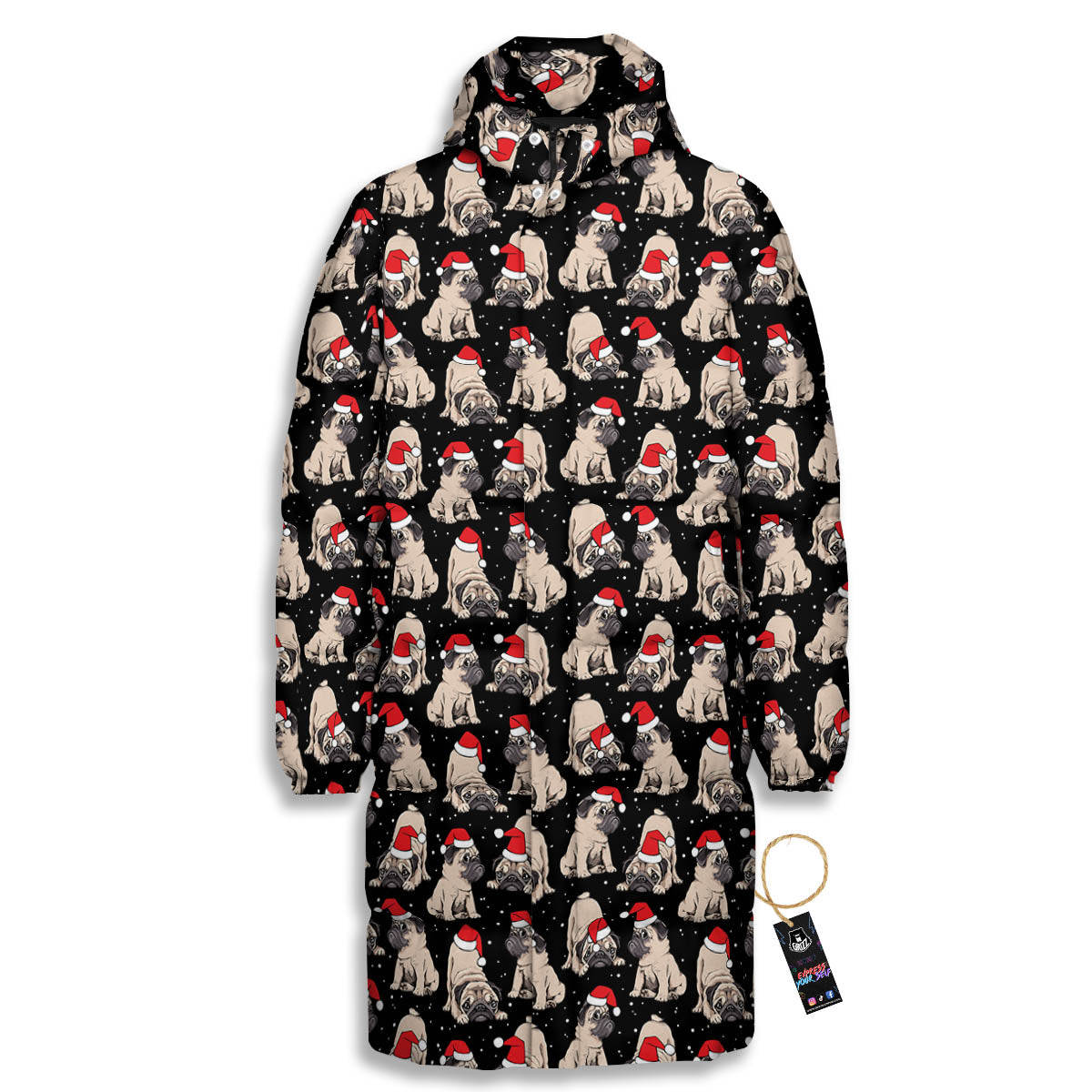 Pug Christmas Santa Print Pattern Long Down Jacket-grizzshop