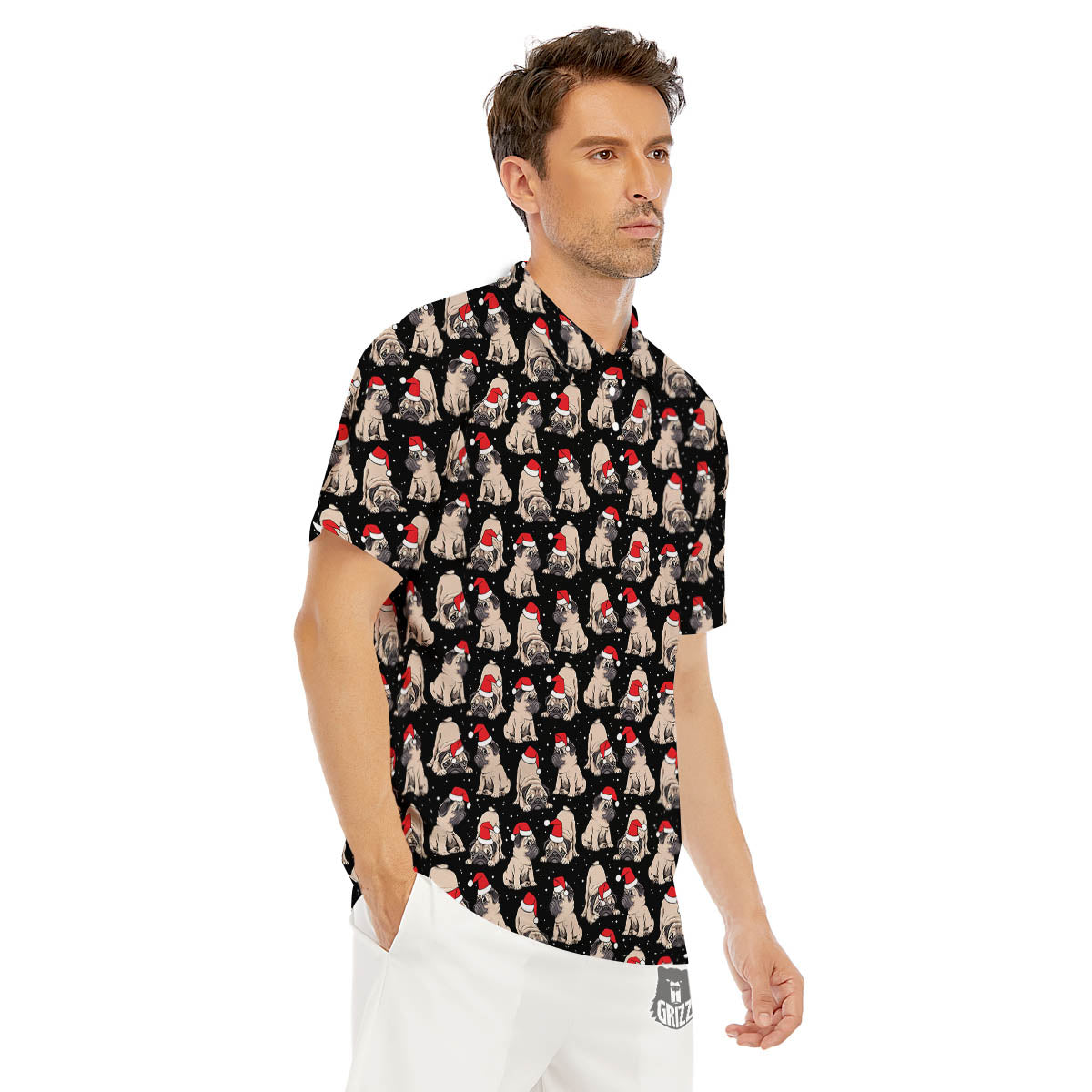Pug Christmas Santa Print Pattern Men's Golf Shirts-grizzshop