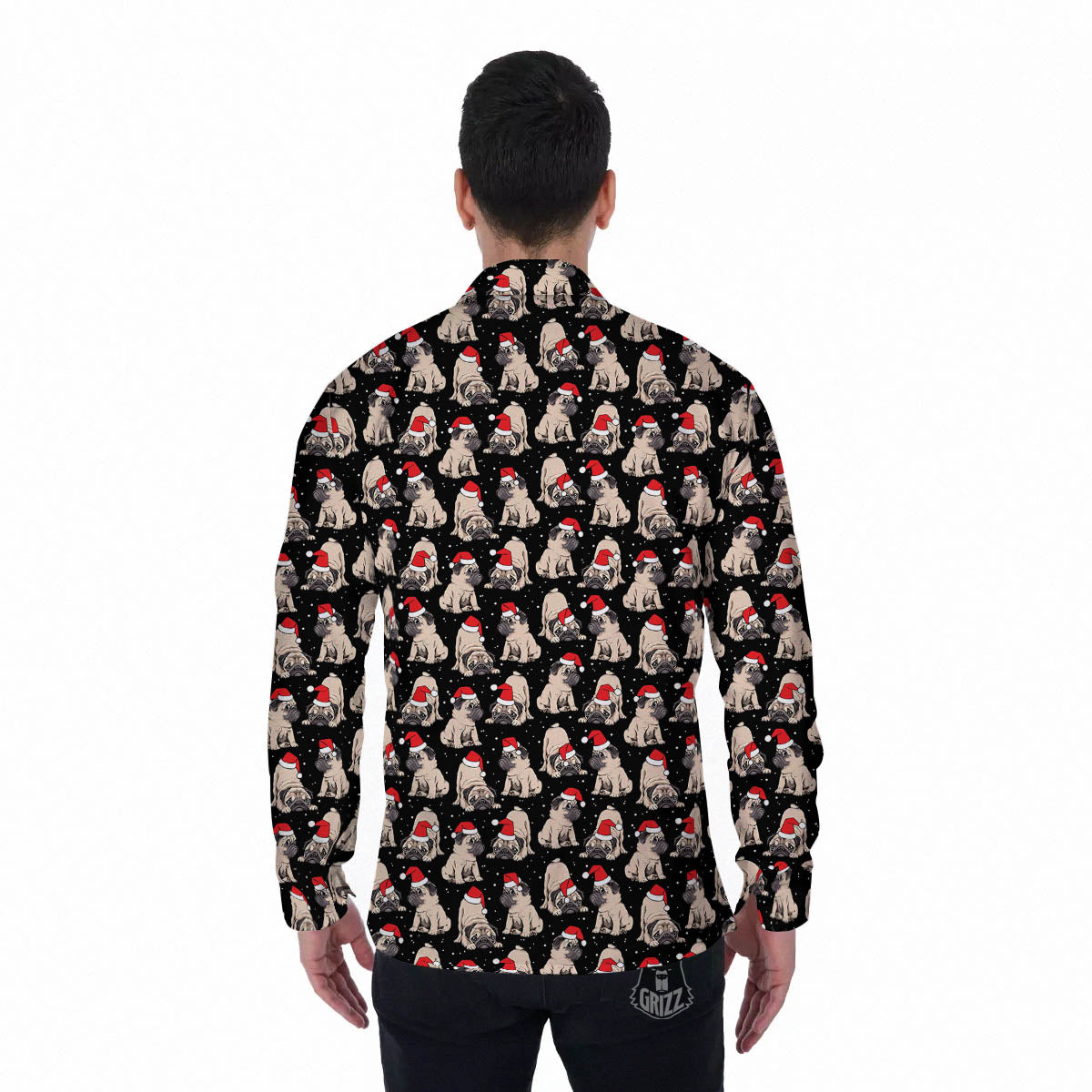 Pug Christmas Santa Print Pattern Men's Long Sleeve Shirts-grizzshop