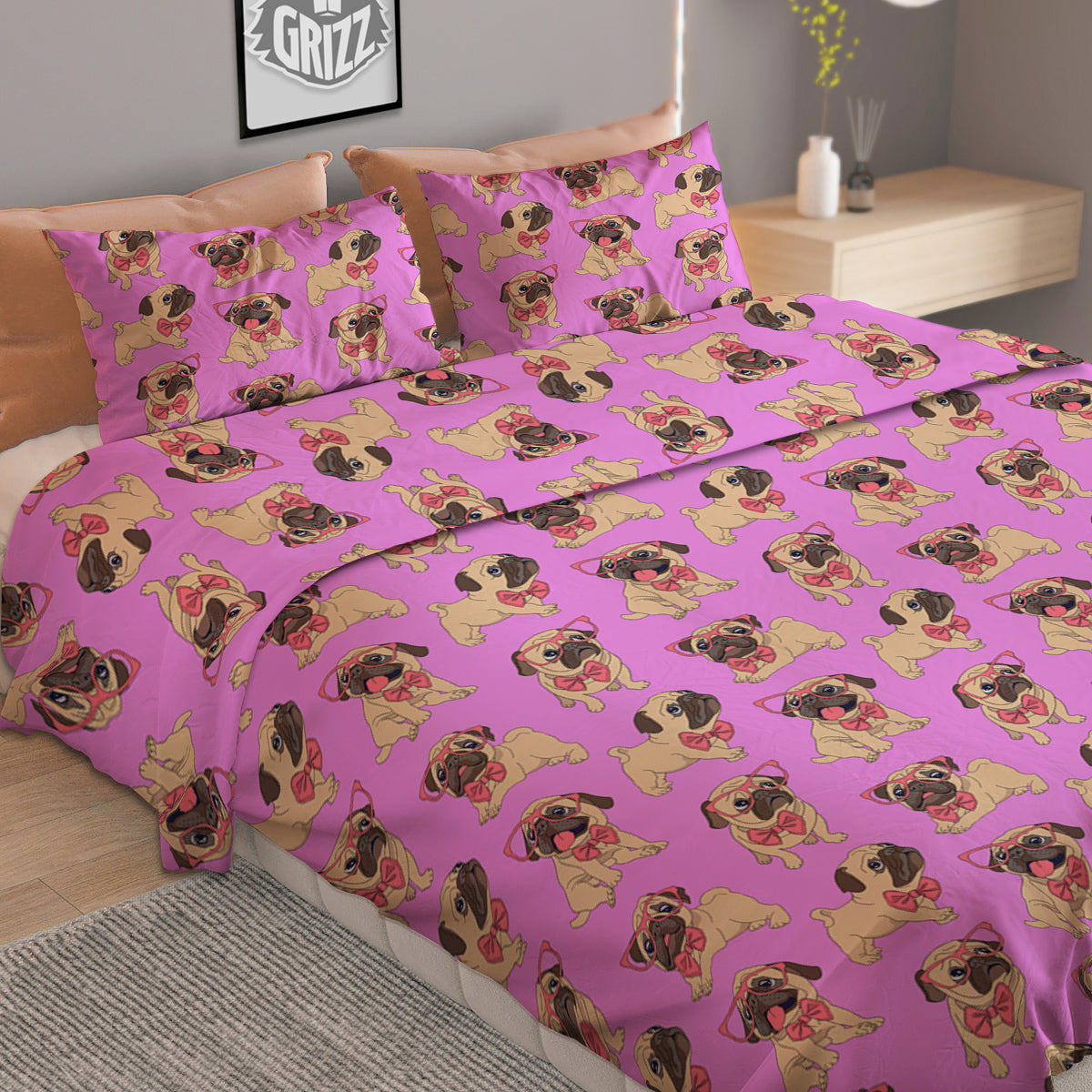 Pug Cute Print Pattern Duvet Cover Bedding Set