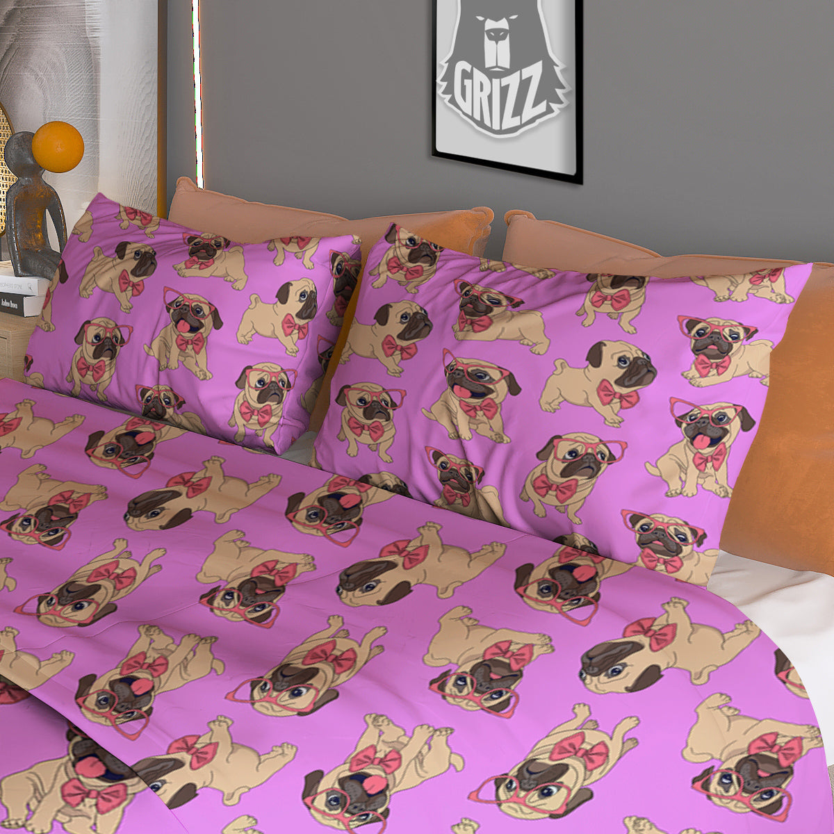 Pug Cute Print Pattern Duvet Cover Bedding Set
