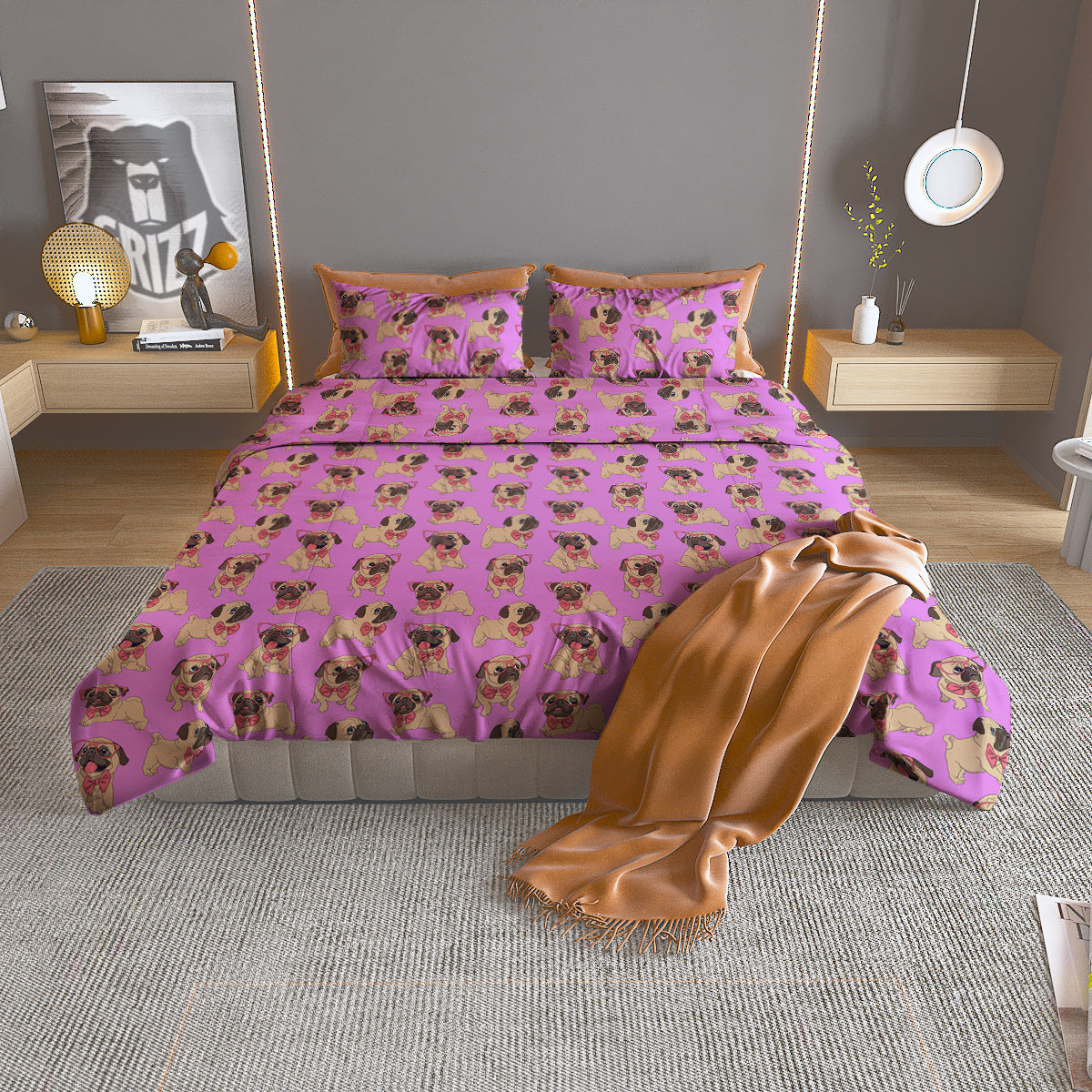 Pug Cute Print Pattern Duvet Cover Bedding Set
