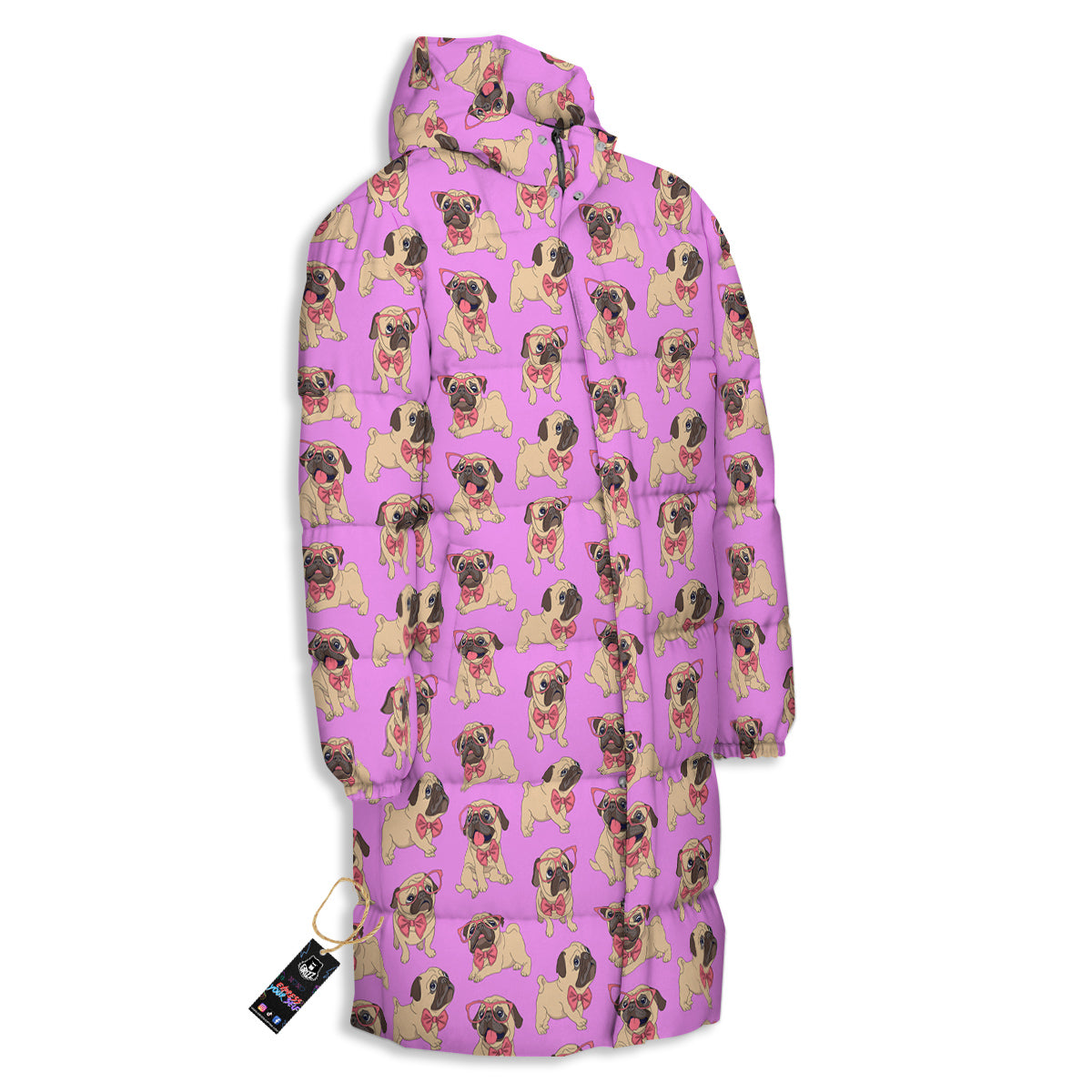 Pug Cute Print Pattern Long Down Jacket-grizzshop