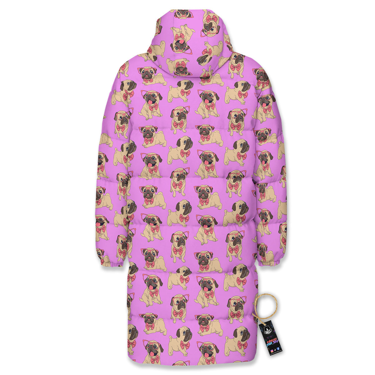 Pug Cute Print Pattern Long Down Jacket-grizzshop