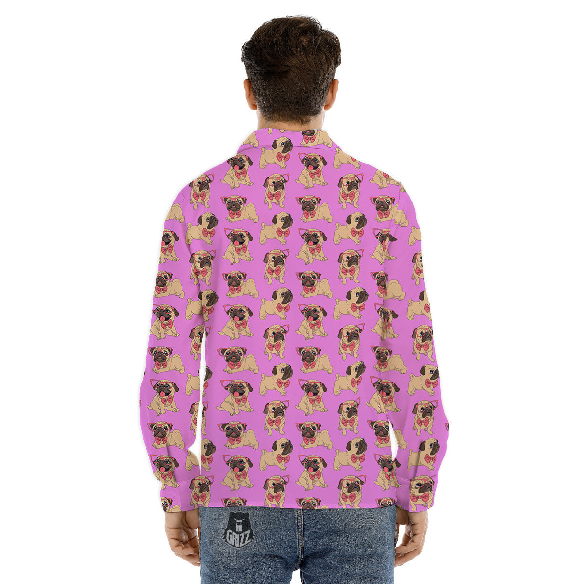 Pug Cute Print Pattern Men's Dress Shirts-grizzshop