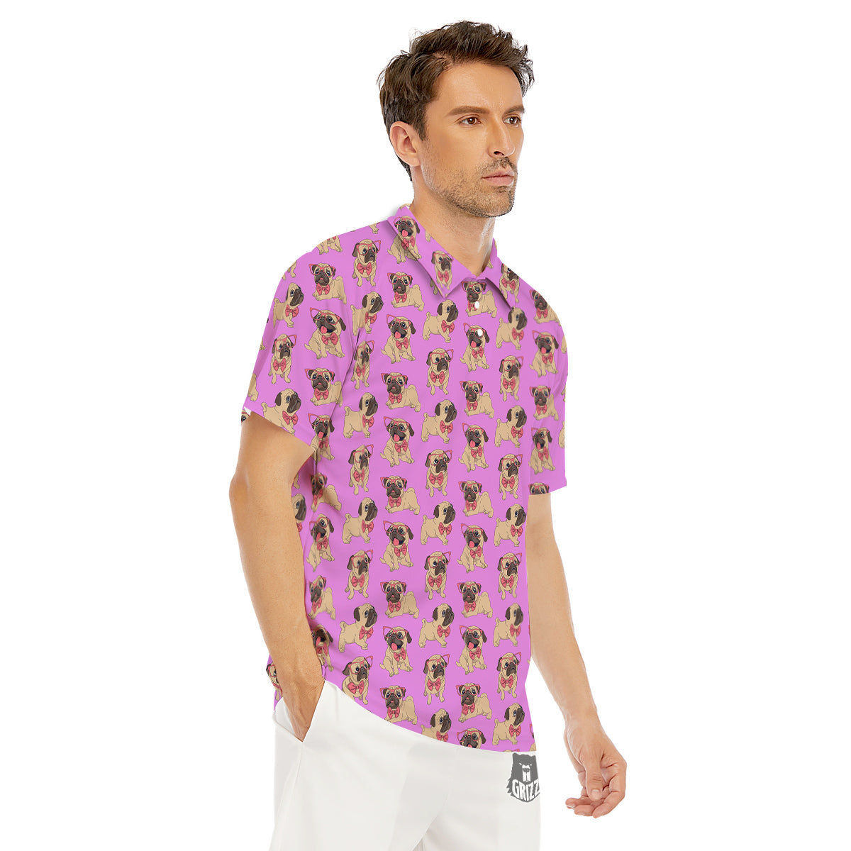 Pug Cute Print Pattern Men's Golf Shirts-grizzshop