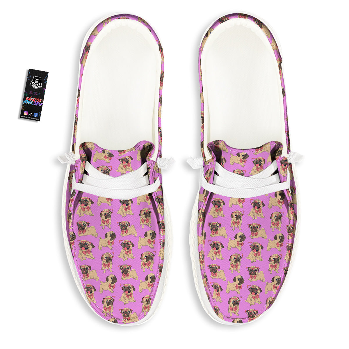 Pug Cute Print Pattern White Loafers-grizzshop