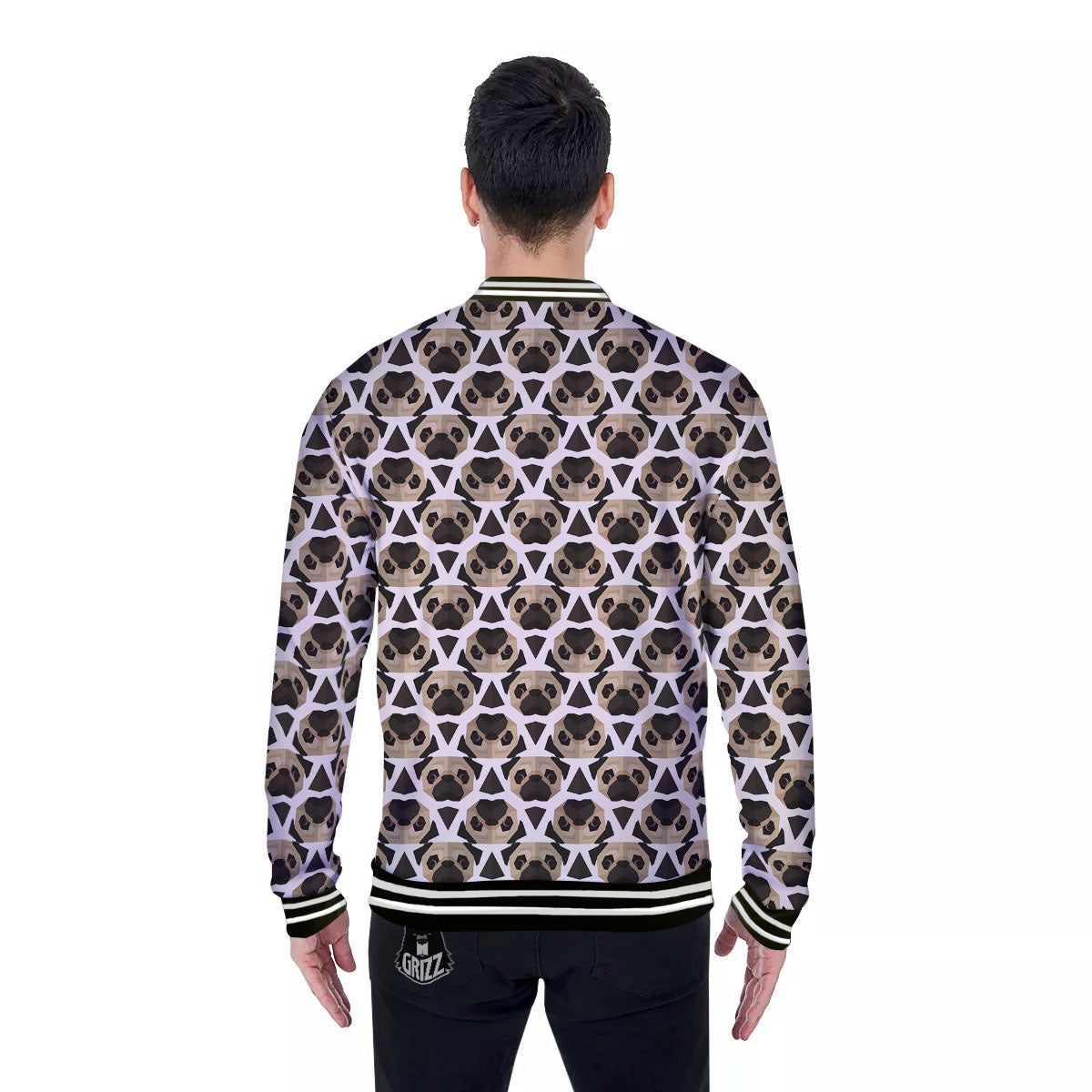 Pug Geometric Print Pattern Baseball Jacket-grizzshop