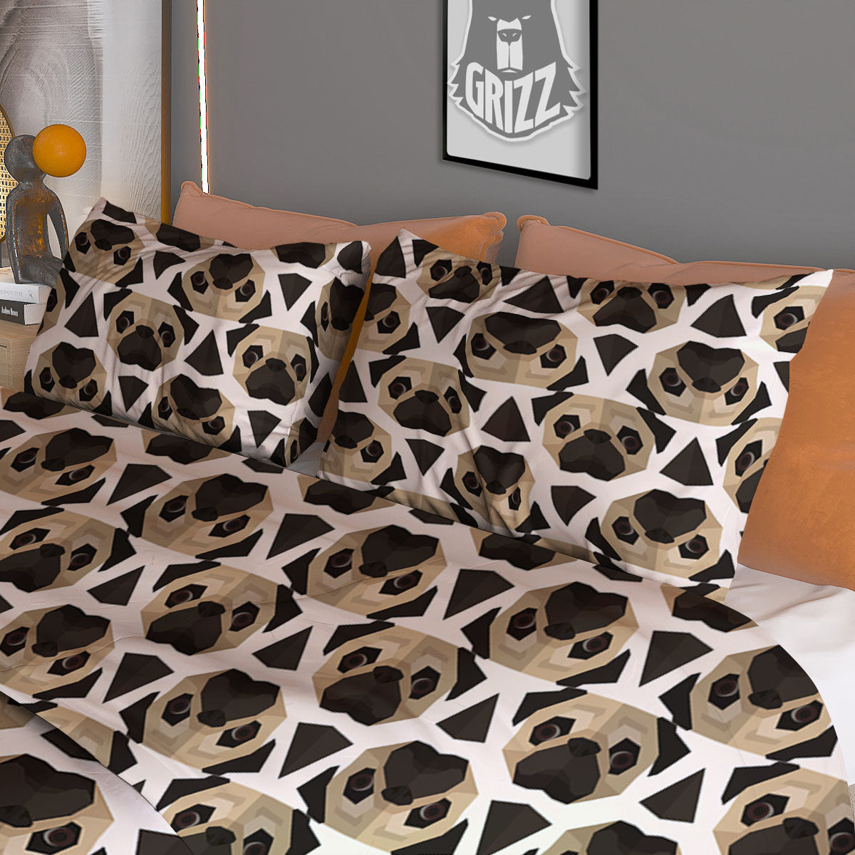Pug Geometric Print Pattern Duvet Cover Bedding Set