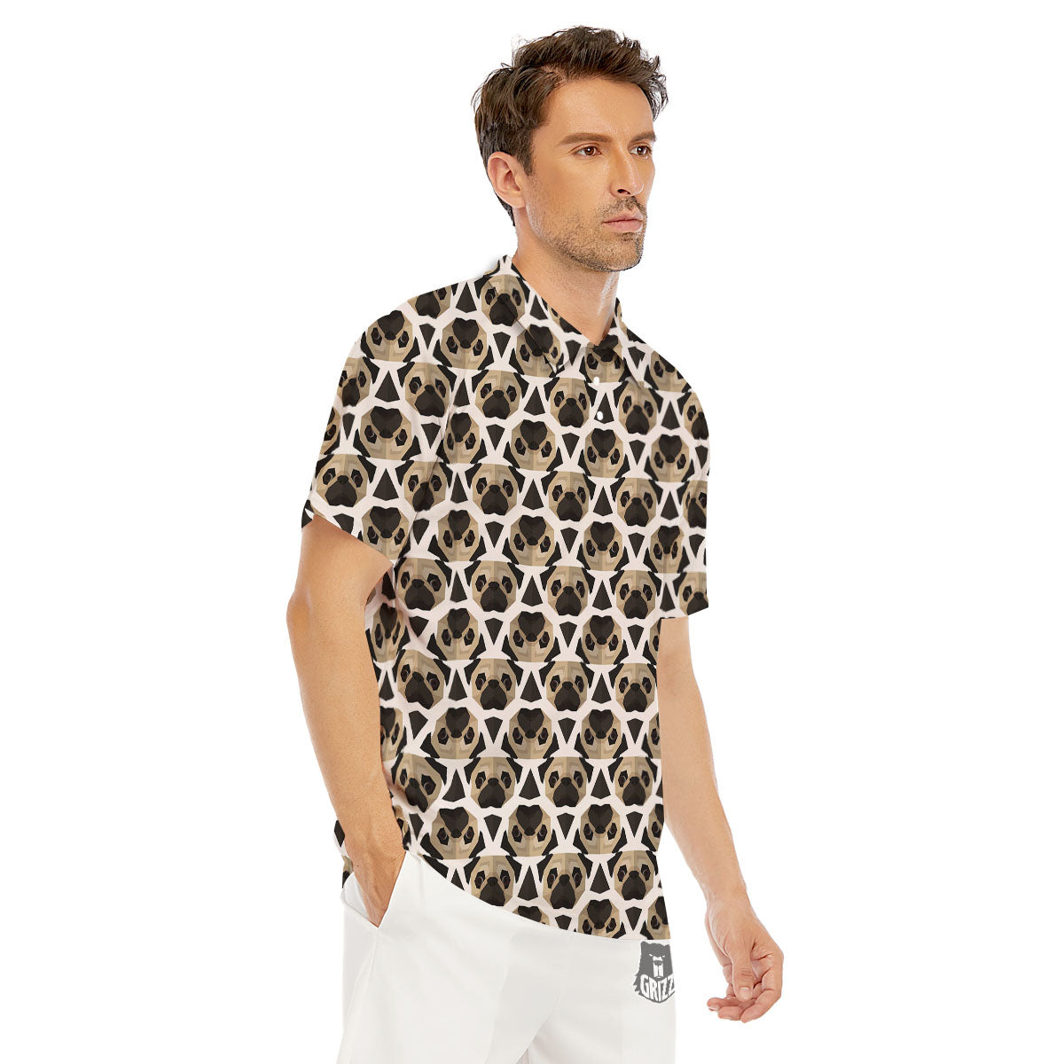 Pug Geometric Print Pattern Men's Golf Shirts-grizzshop