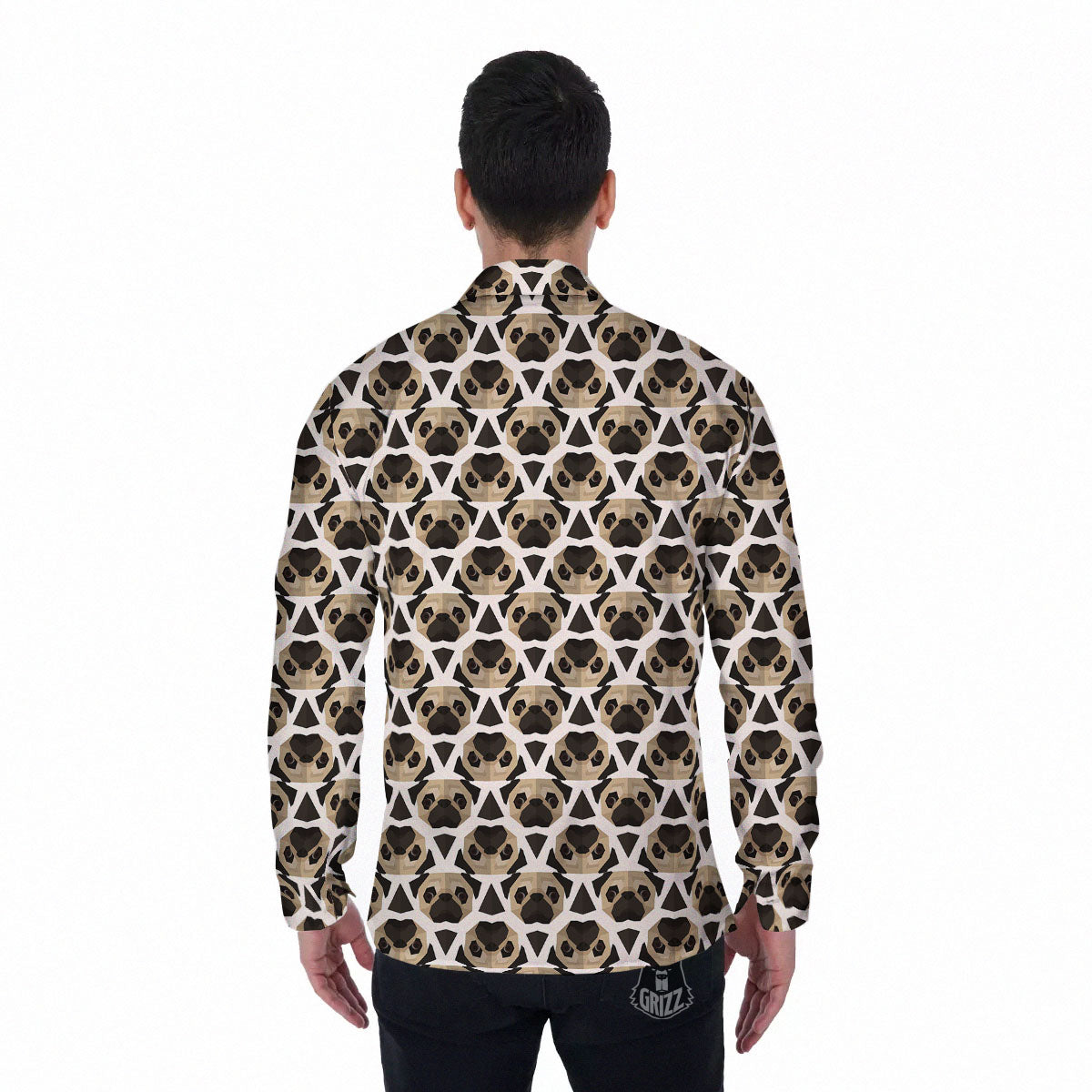 Pug Geometric Print Pattern Men's Long Sleeve Shirts-grizzshop