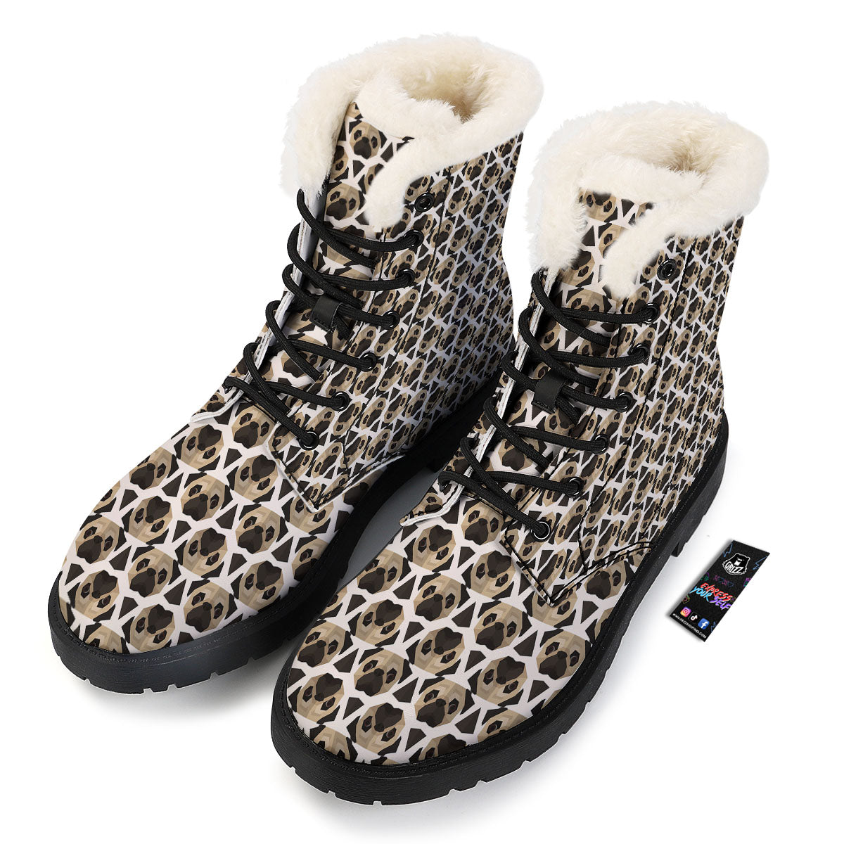Pug Geometric Print Pattern Winter Boots-grizzshop