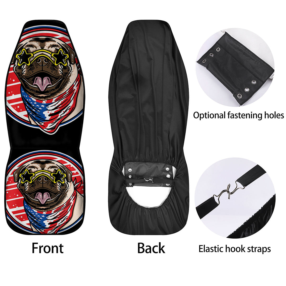 Pug Hipster Print Car Seat Covers-grizzshop