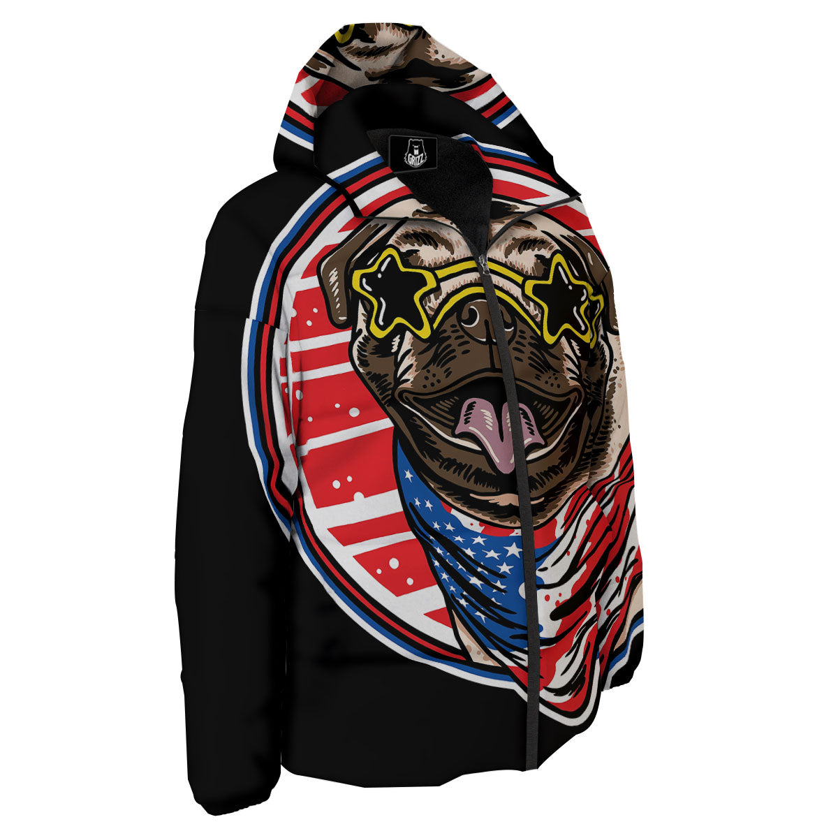 Pug Hipster Print Down Jacket-grizzshop