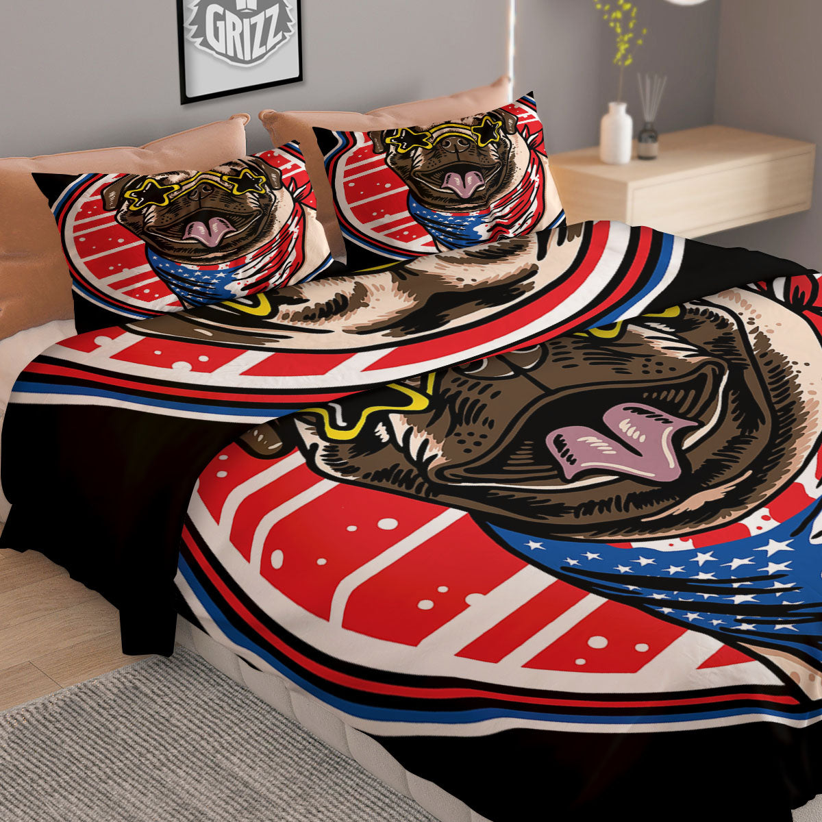 Pug Hipster Print Duvet Cover Bedding Set