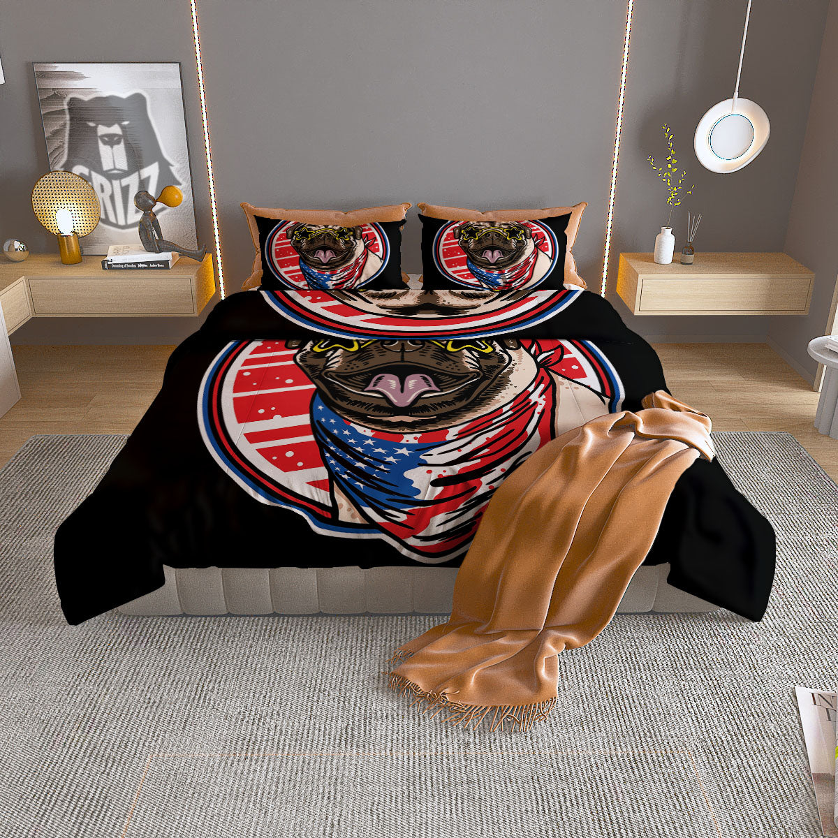 Pug Hipster Print Duvet Cover Bedding Set