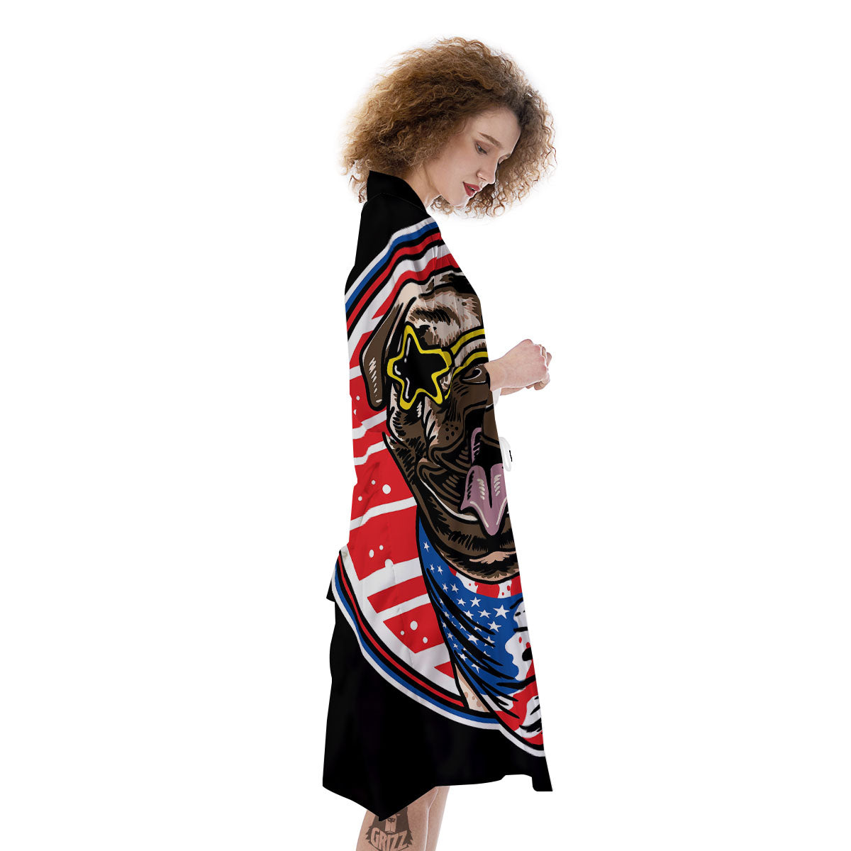 Pug Hipster Print Kimono-grizzshop