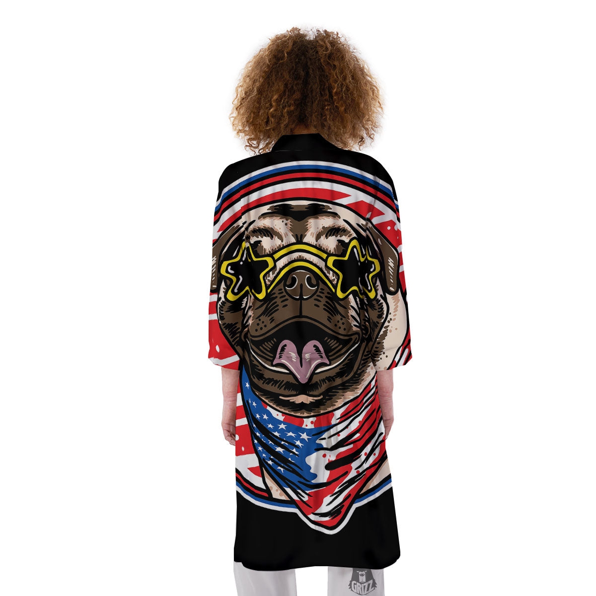 Pug Hipster Print Kimono-grizzshop