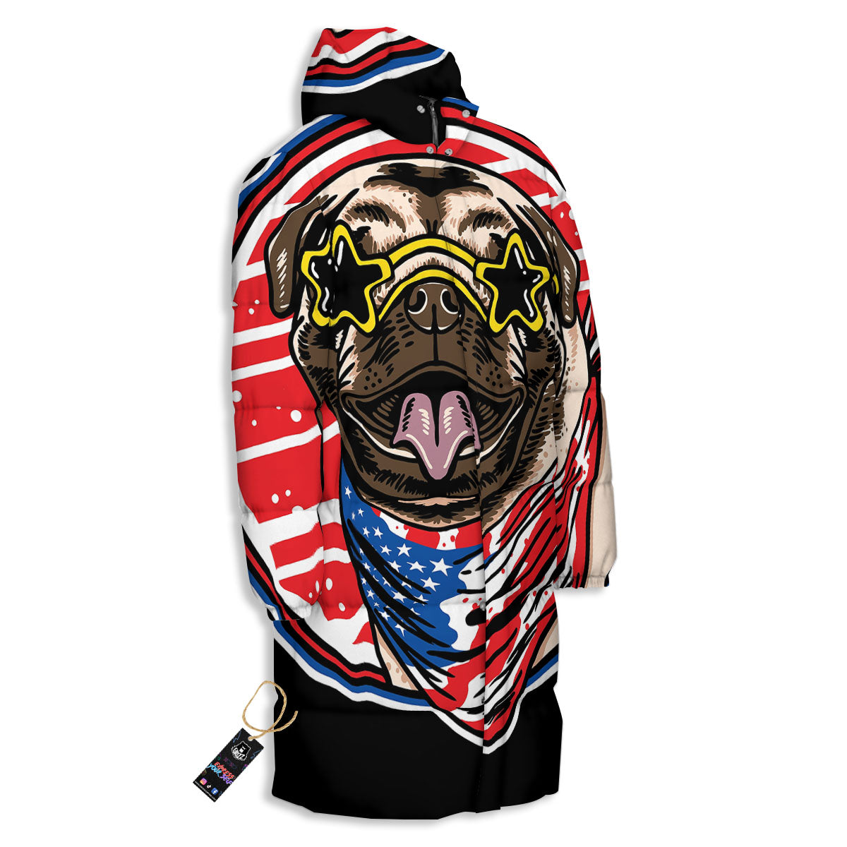 Pug Hipster Print Long Down Jacket-grizzshop