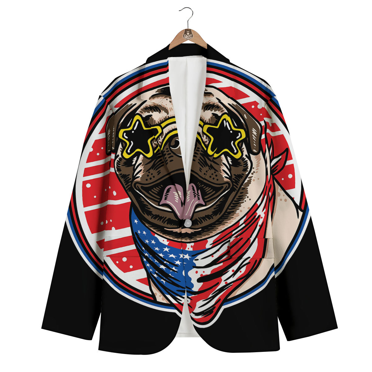 Pug Hipster Print Men's Blazer-grizzshop