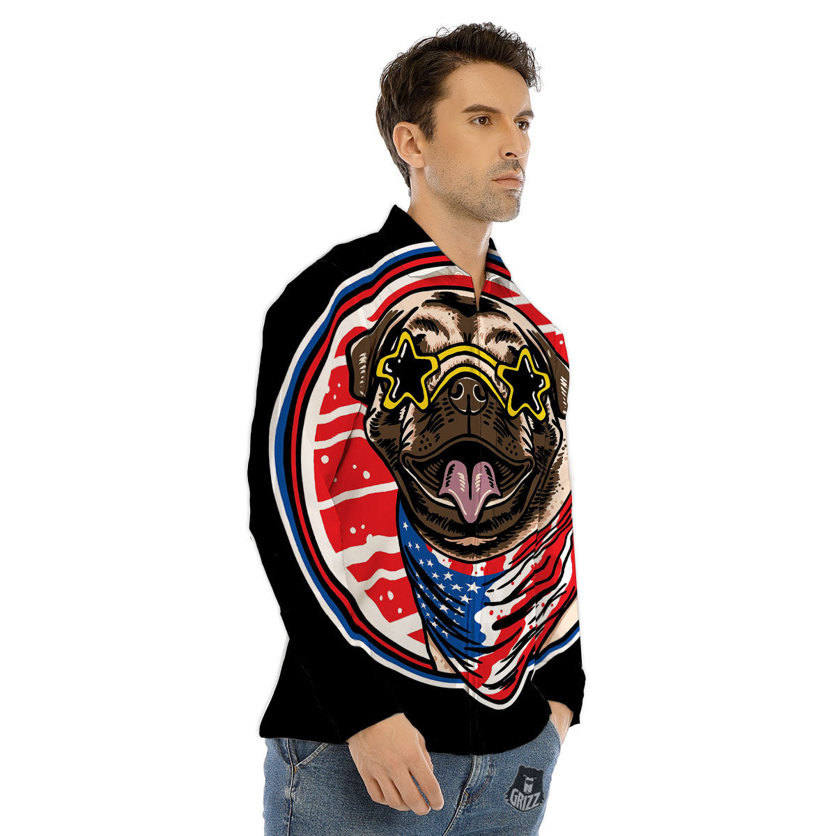 Pug Hipster Print Men's Dress Shirts-grizzshop