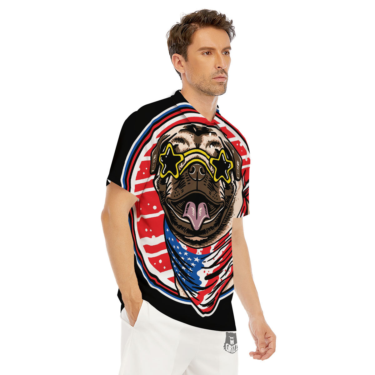 Pug Hipster Print Men's Golf Shirts-grizzshop