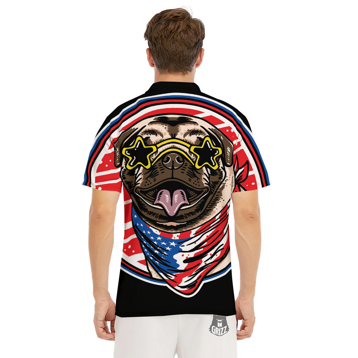 Pug Hipster Print Men's Golf Shirts-grizzshop