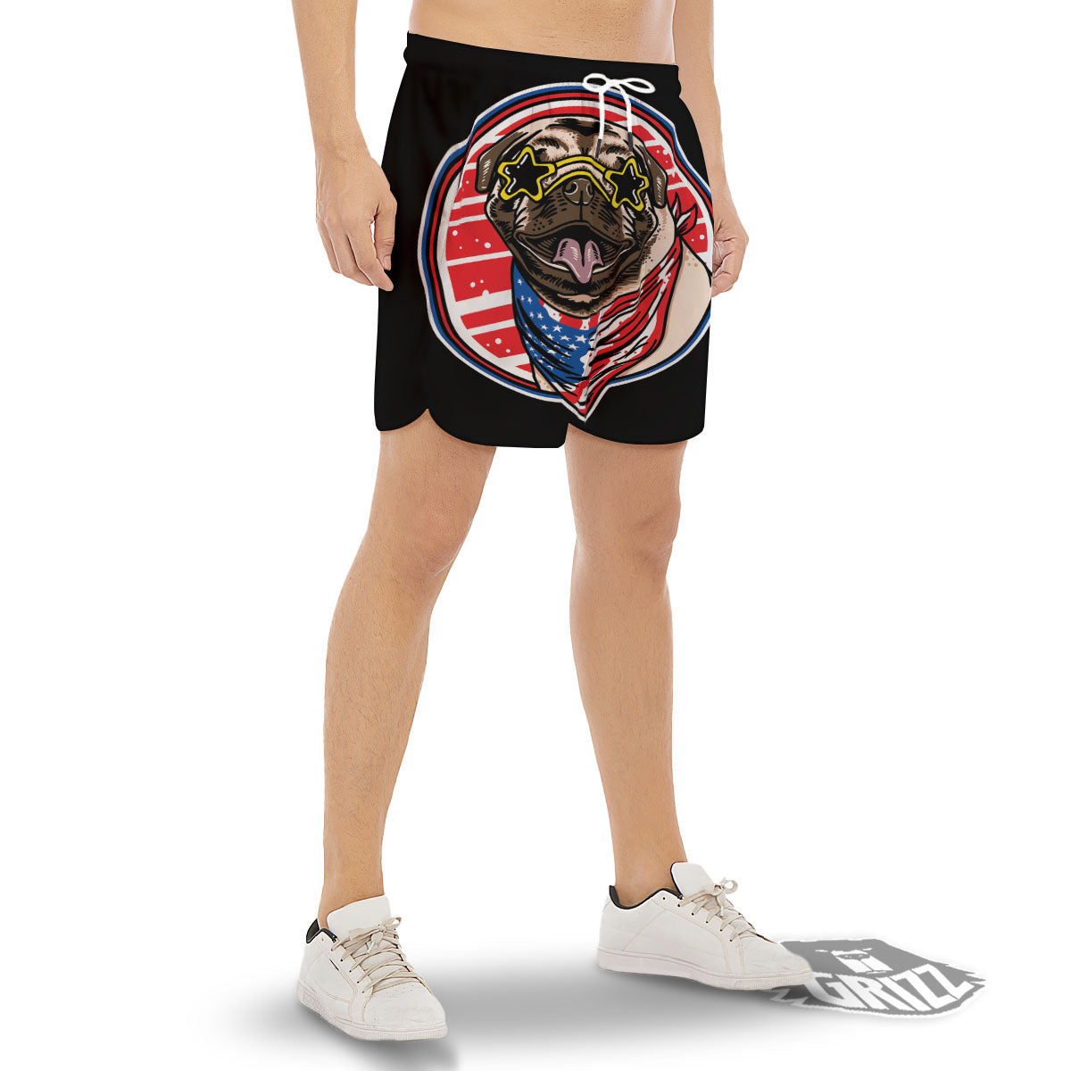 Pug Hipster Print Men's Gym Shorts-grizzshop