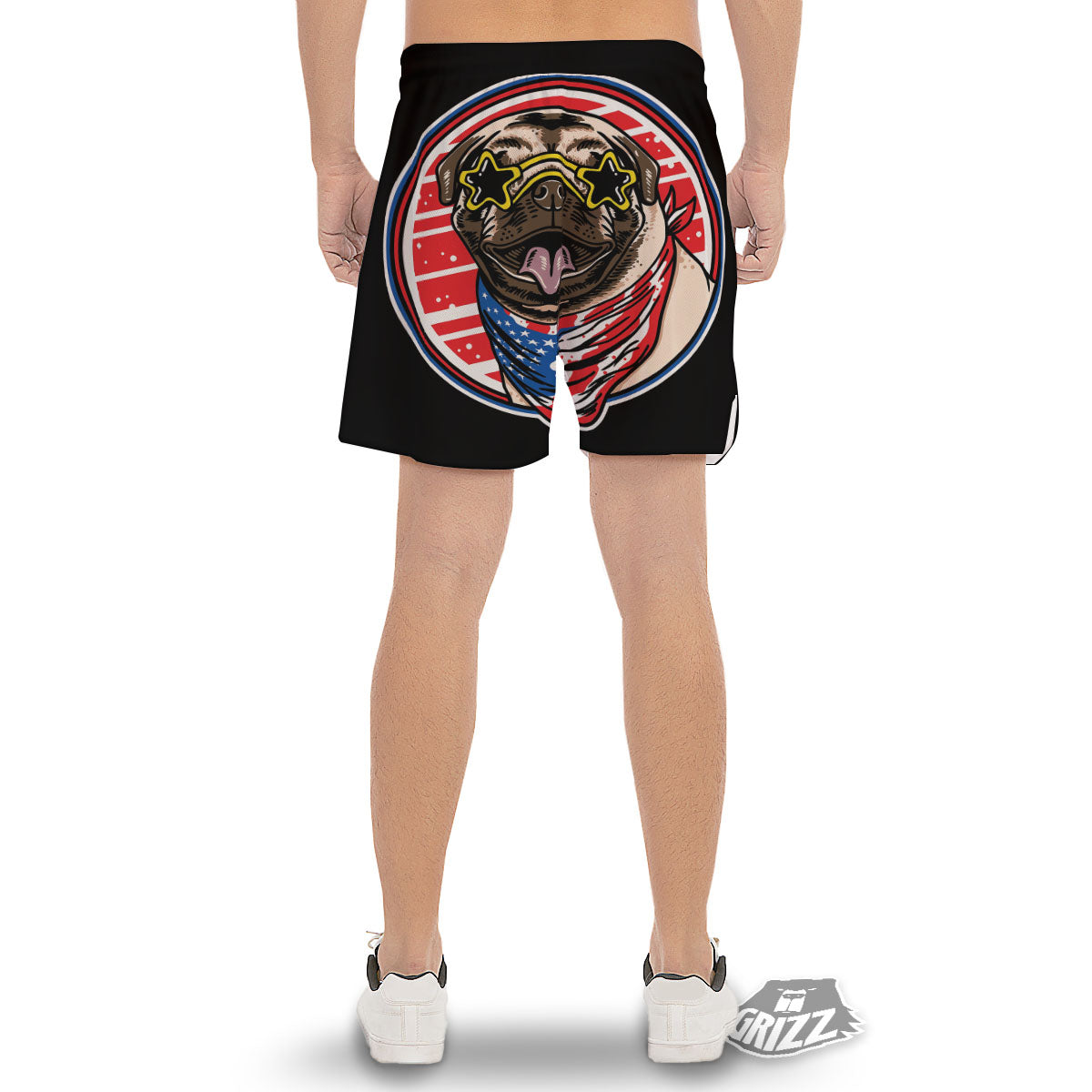 Pug Hipster Print Men's Gym Shorts-grizzshop