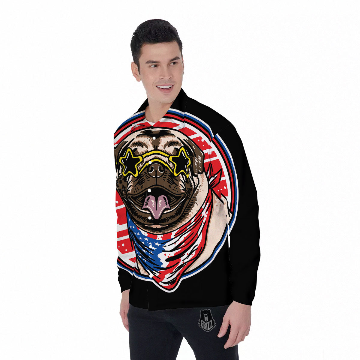 Pug Hipster Print Men's Long Sleeve Shirts-grizzshop