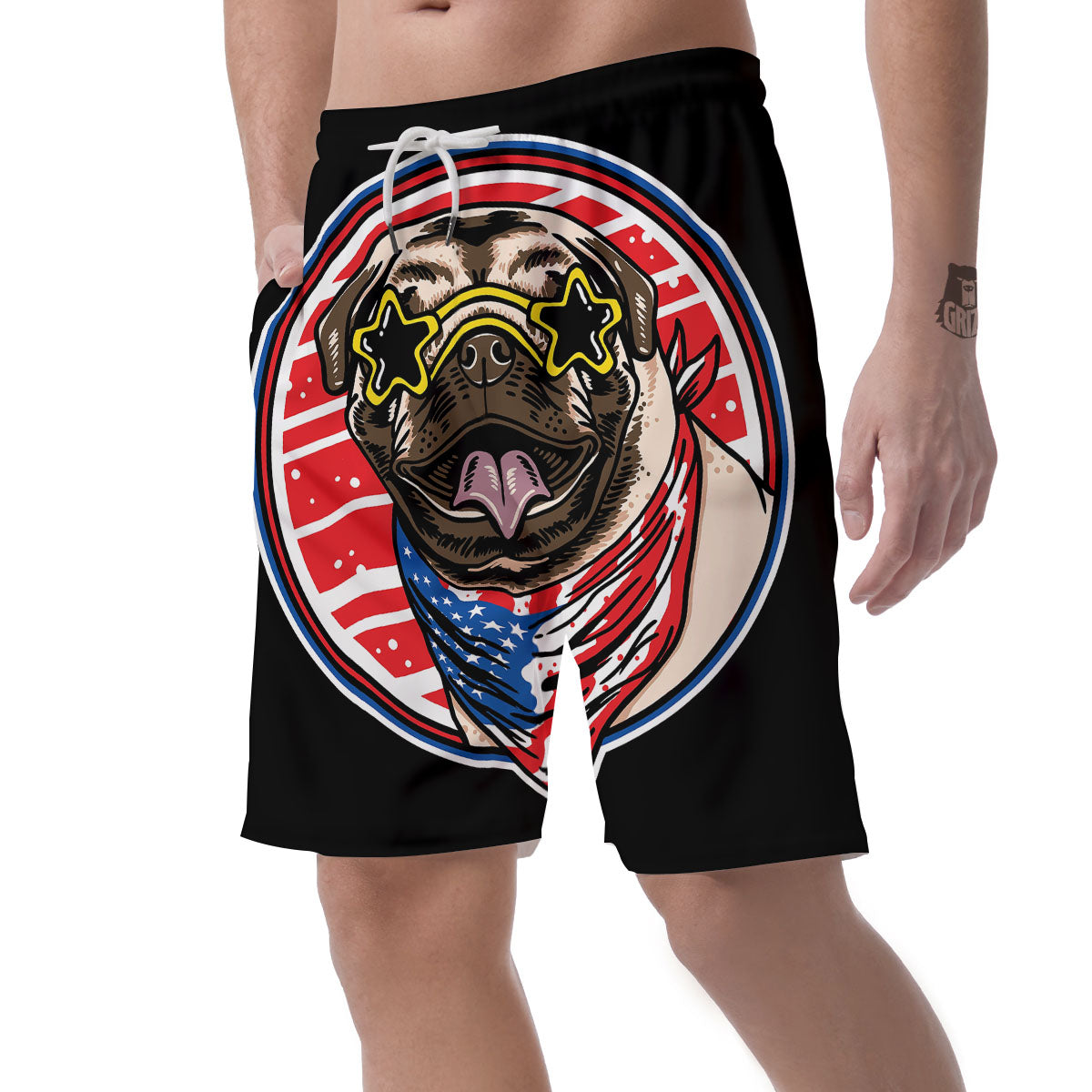 Pug Hipster Print Men's Shorts-grizzshop
