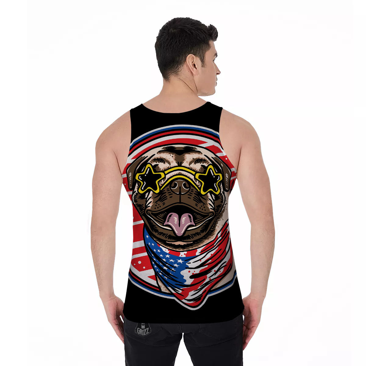 Pug Hipster Print Men's Tank Top-grizzshop