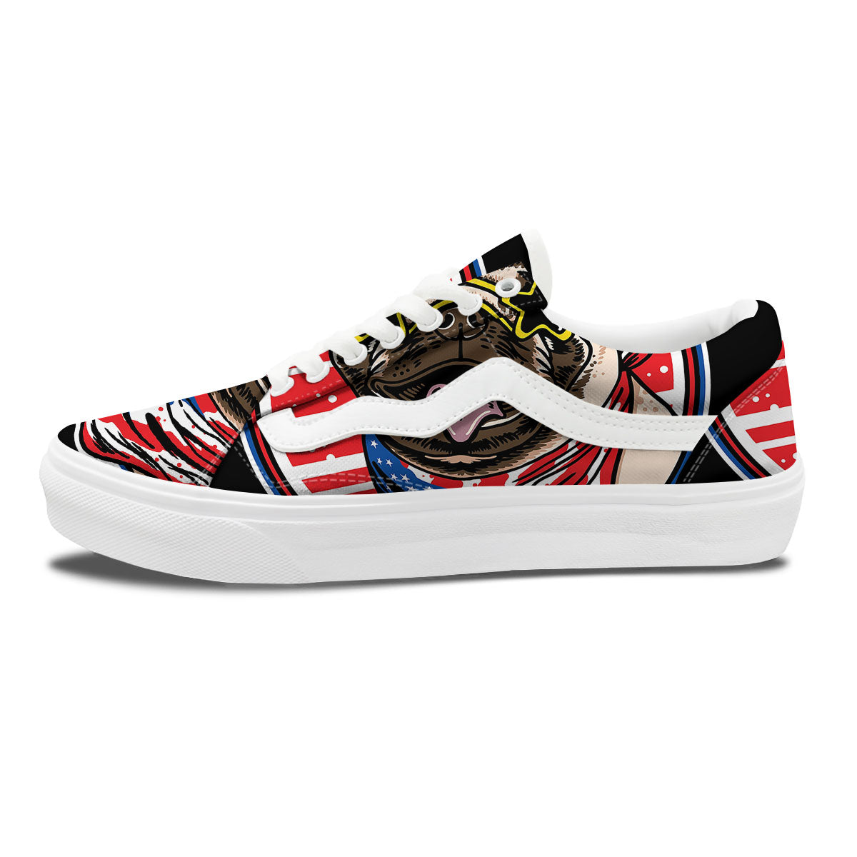 Pug Hipster Print Skate Shoes-grizzshop