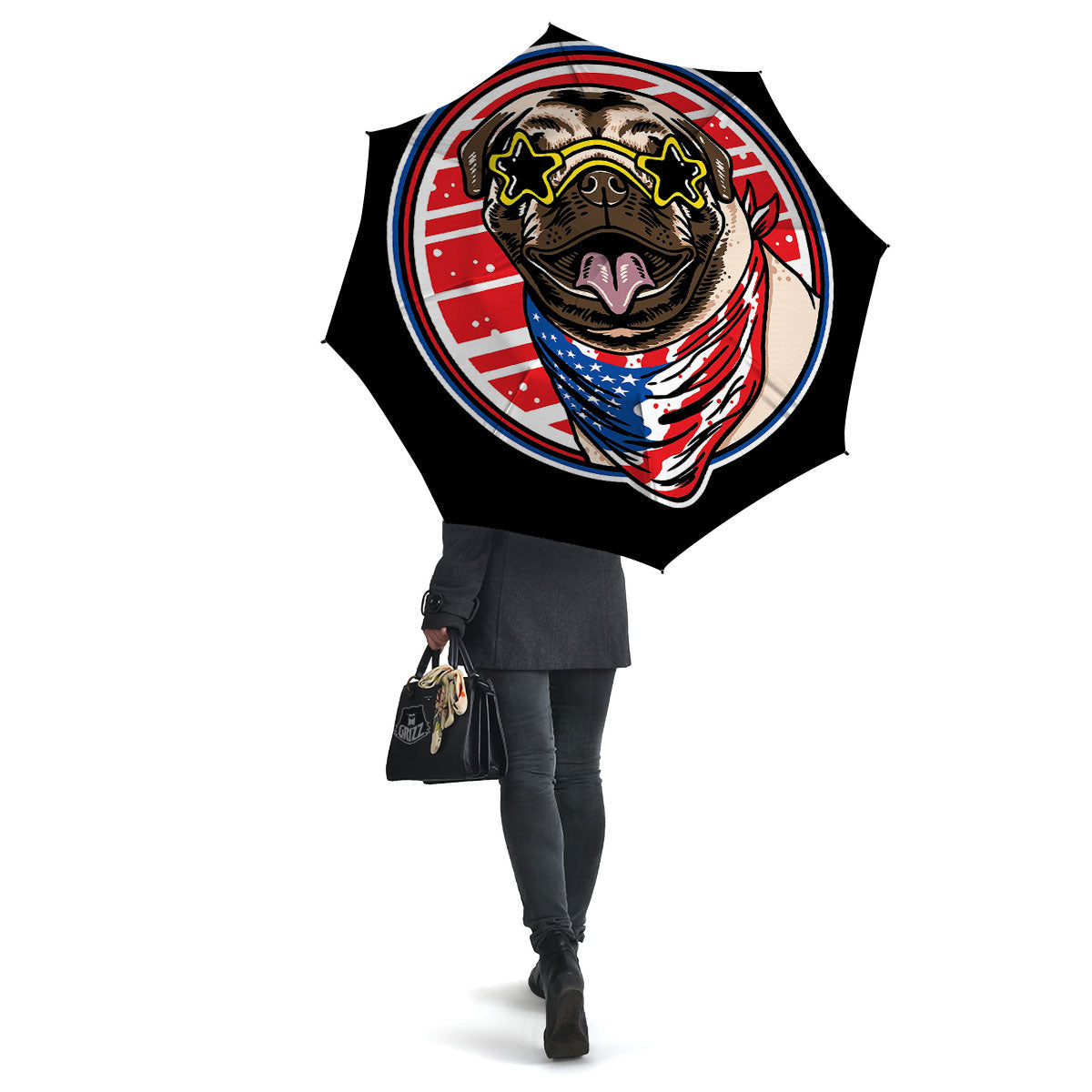 Pug Hipster Print Umbrella-grizzshop